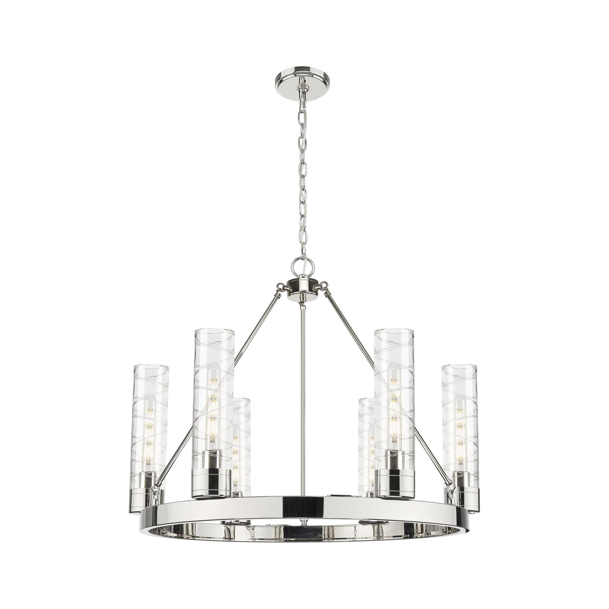 Shown in Polished Nickel finish and Deco Swirl glass