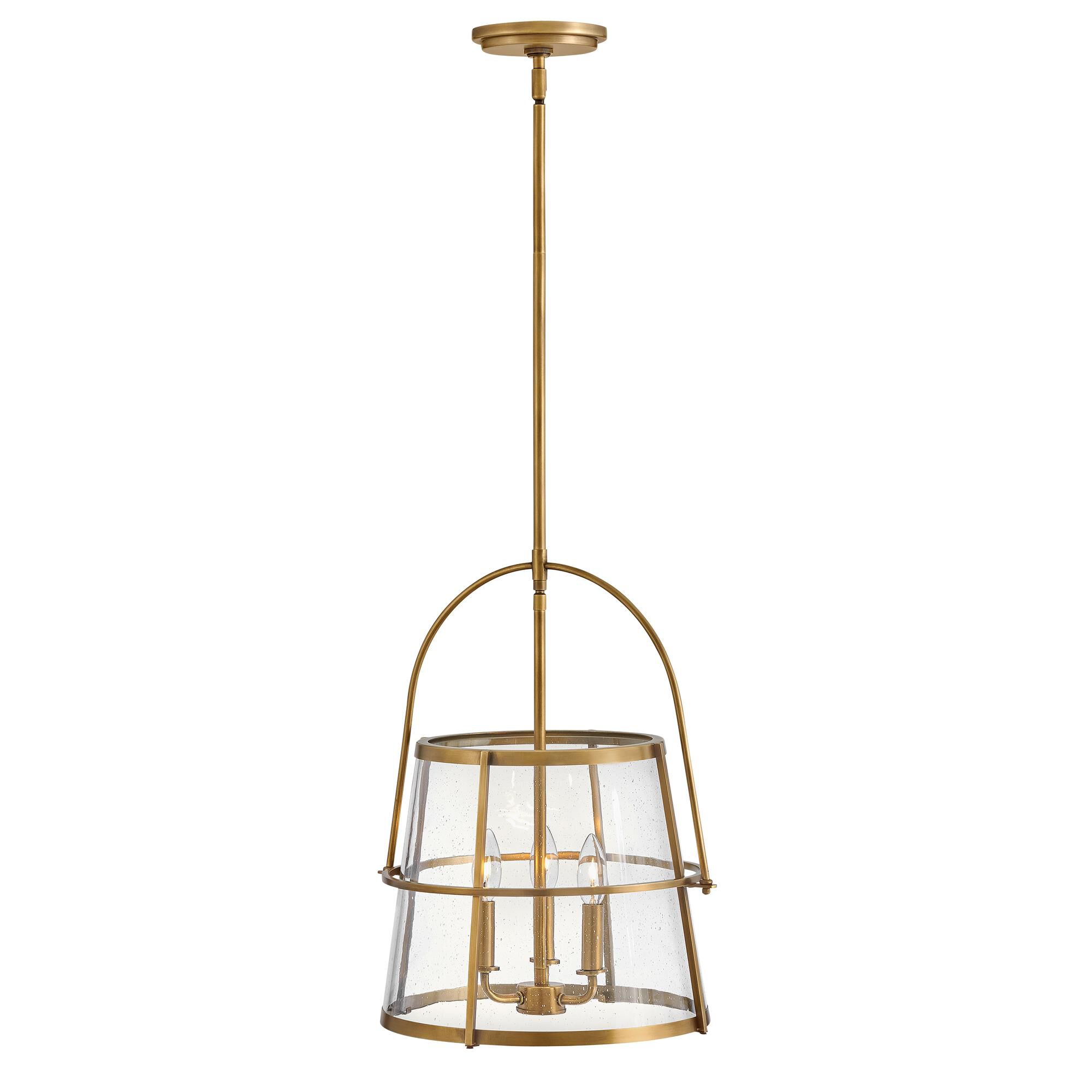 Shown in Heritage Brass finish and Clear Seedy glass