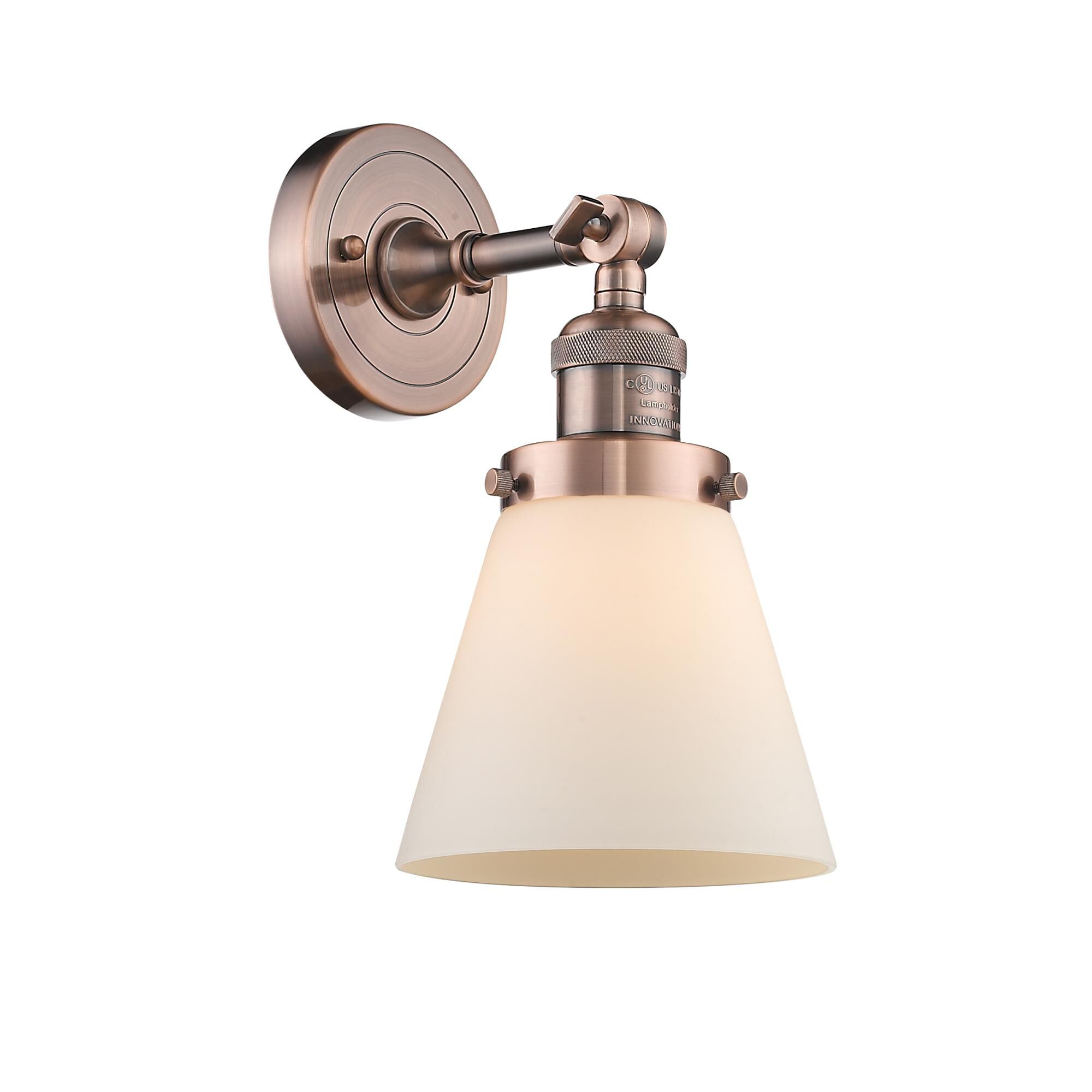 Shown in Antique Copper finish and Matte White Cased glass