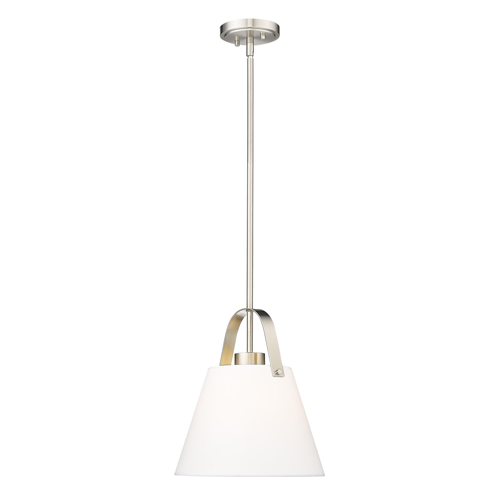 Shown in Brushed Nickel finish and Ivory glass