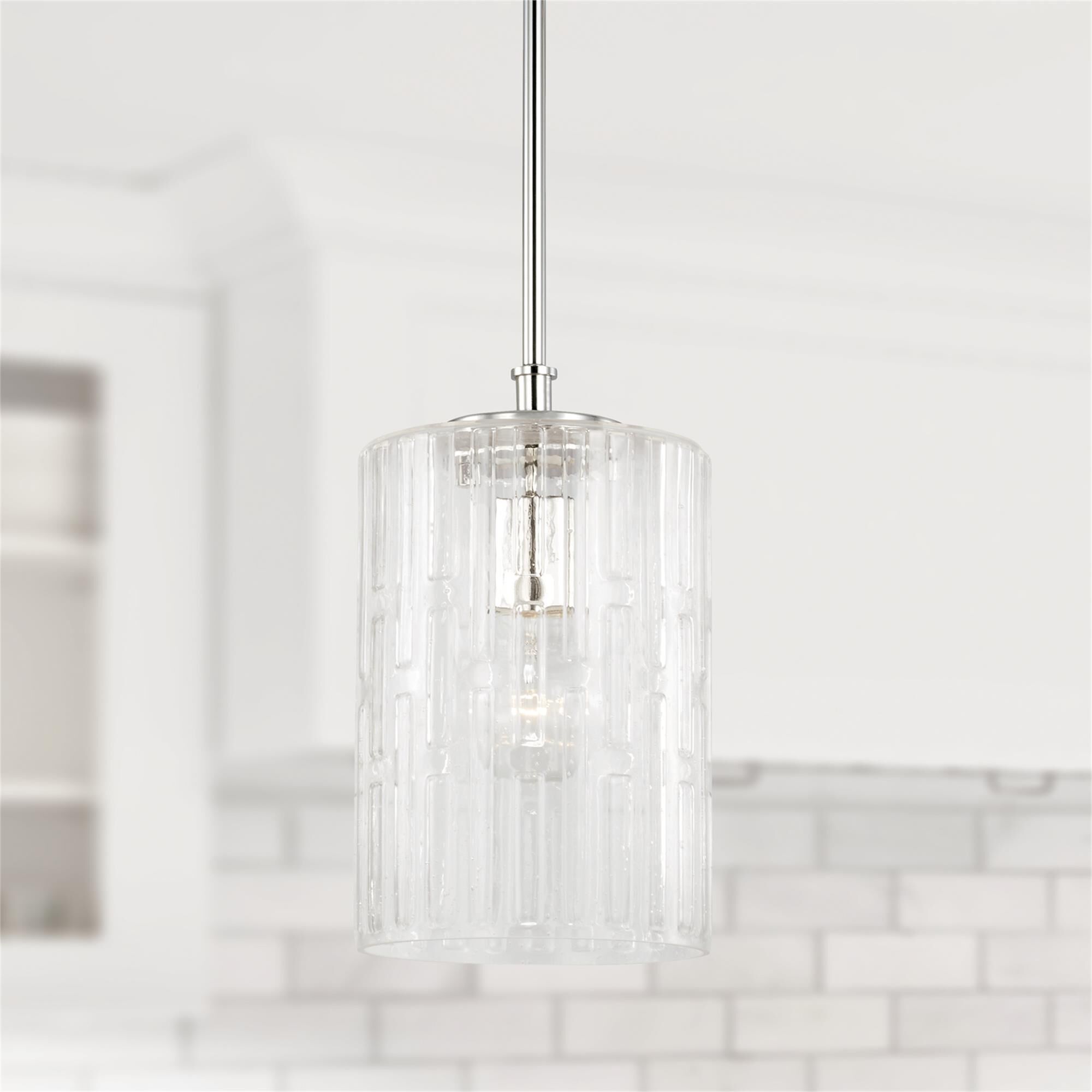 Shown in Polished Nickel finish and Embossed Seeded glass