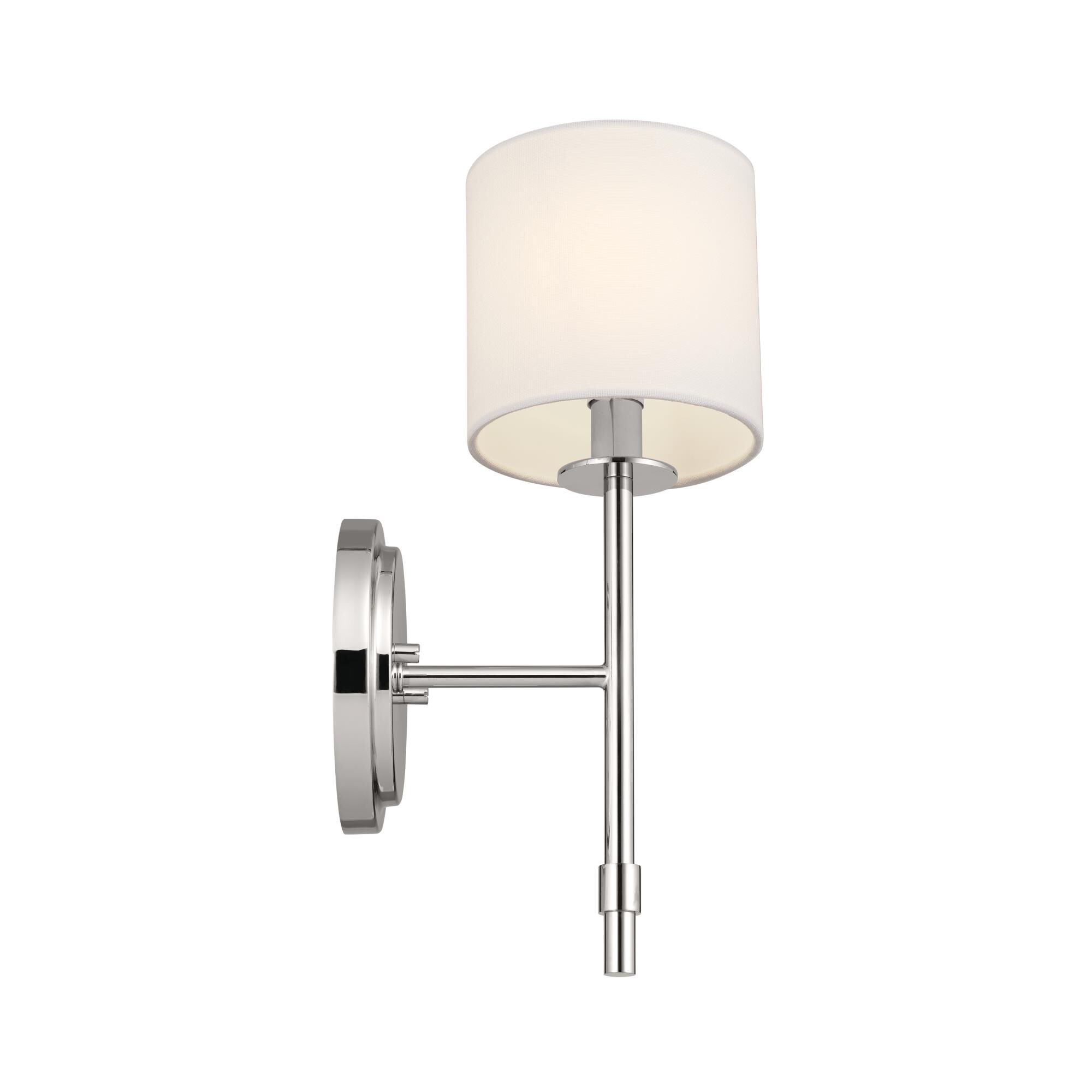 Shown in Polished Nickel finish and Fabric and Drum shade