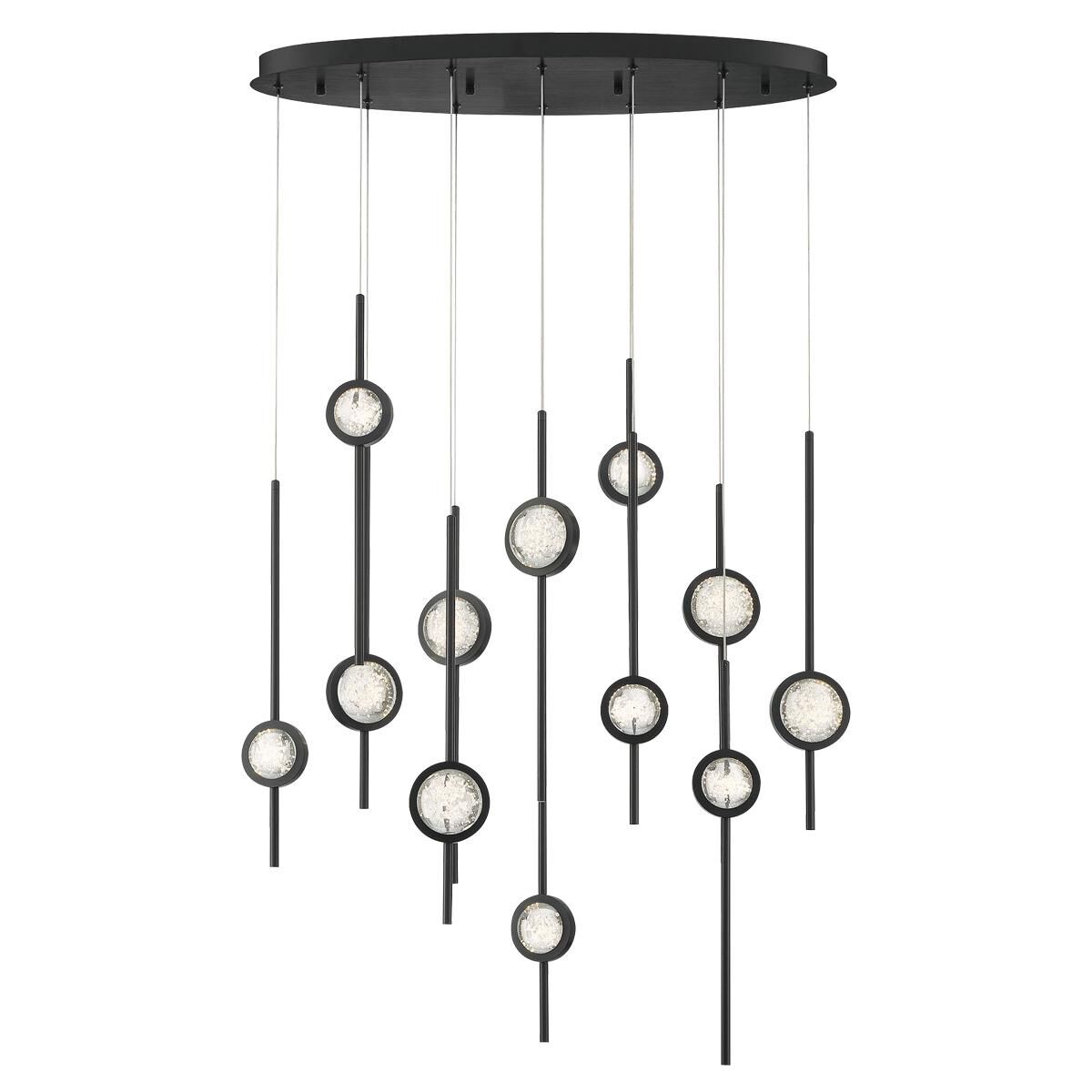 Shown in Black Anodized Aluminum finish and Clear Seeded Orb glass and Aluminum Rods shade