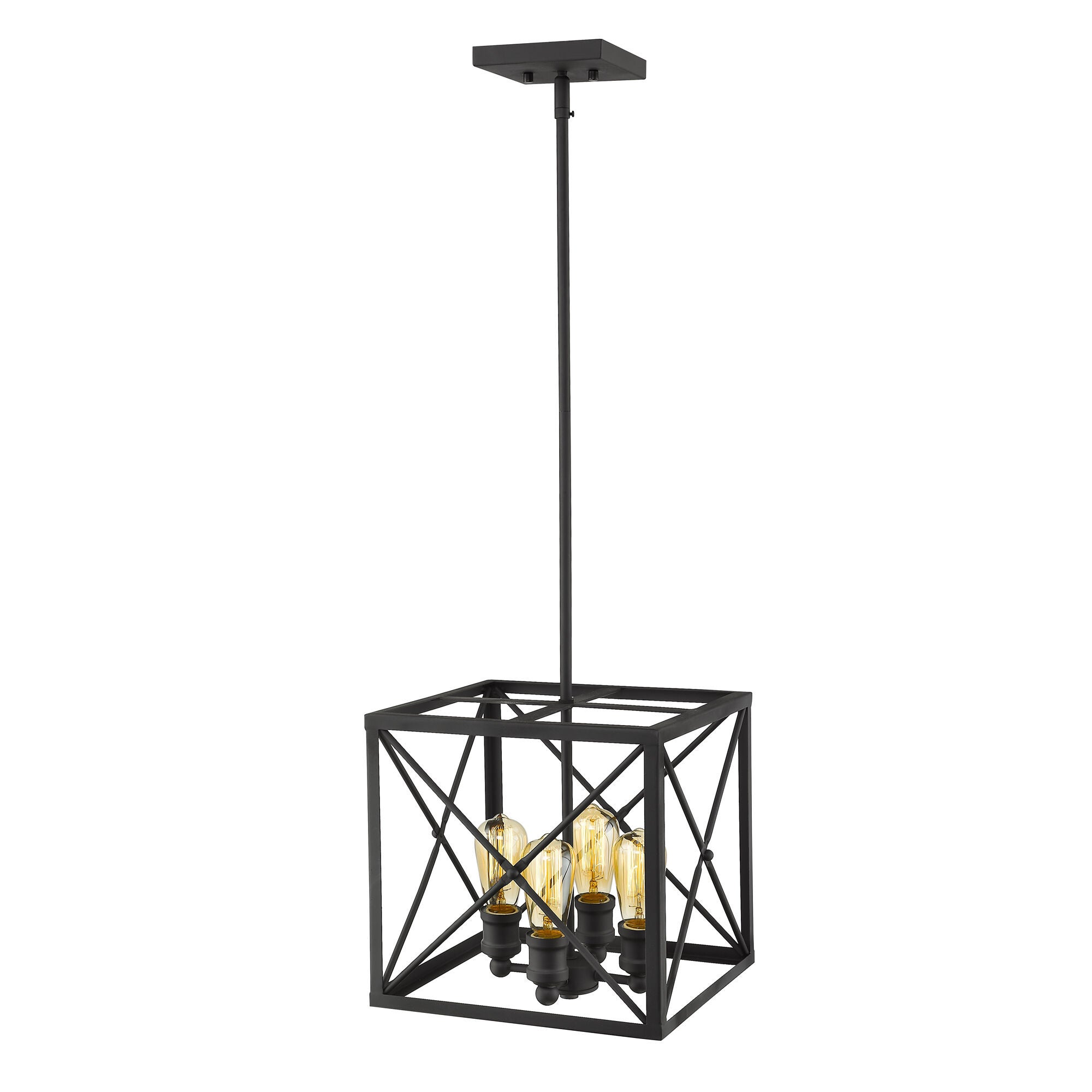 Shown in Matte Black finish and Matte Black glass and Matte Black Metal Cage shade