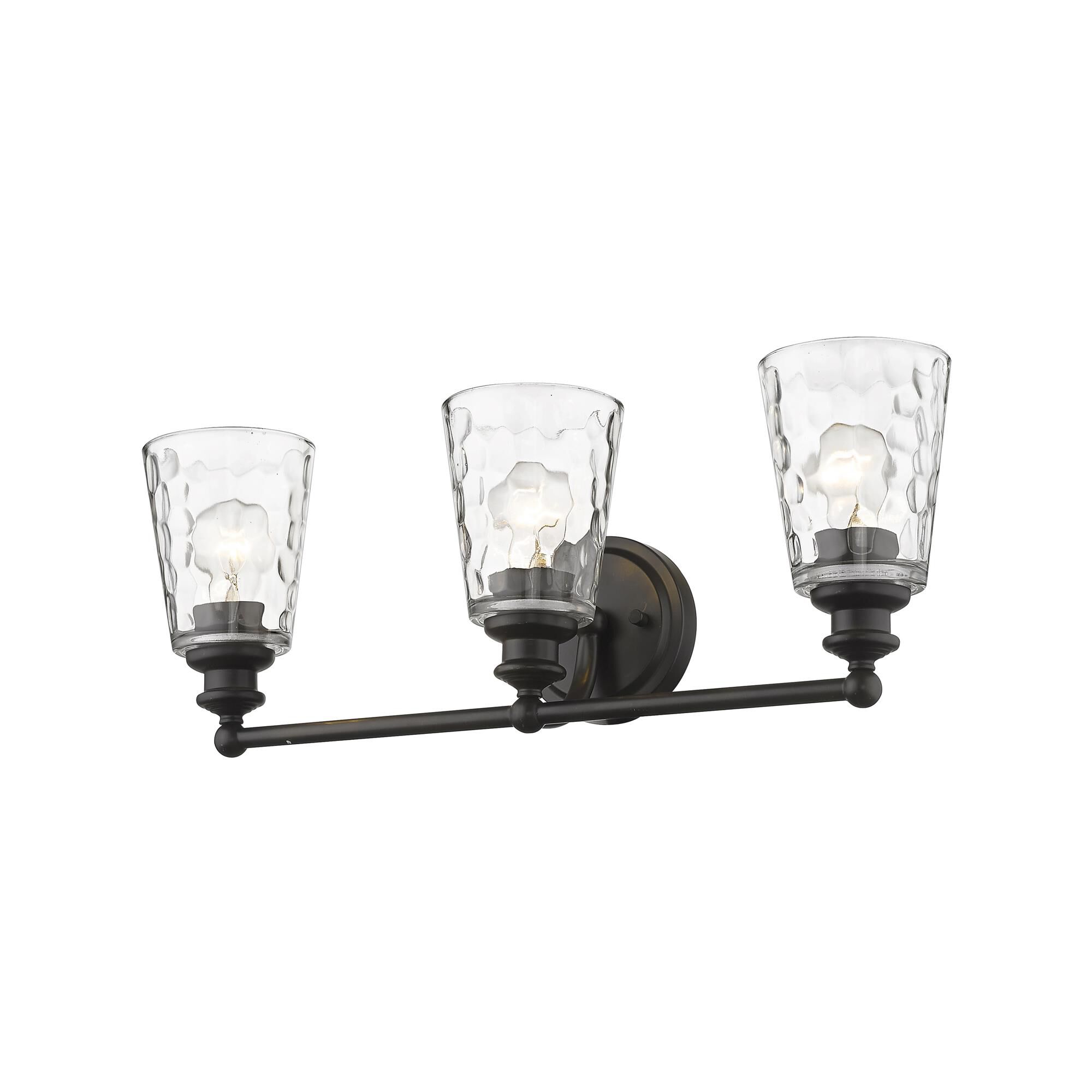 Shown in Oil-Rubbed Bronze finish and Clear glass and Clear, Optic Cone Shaped Glass shade