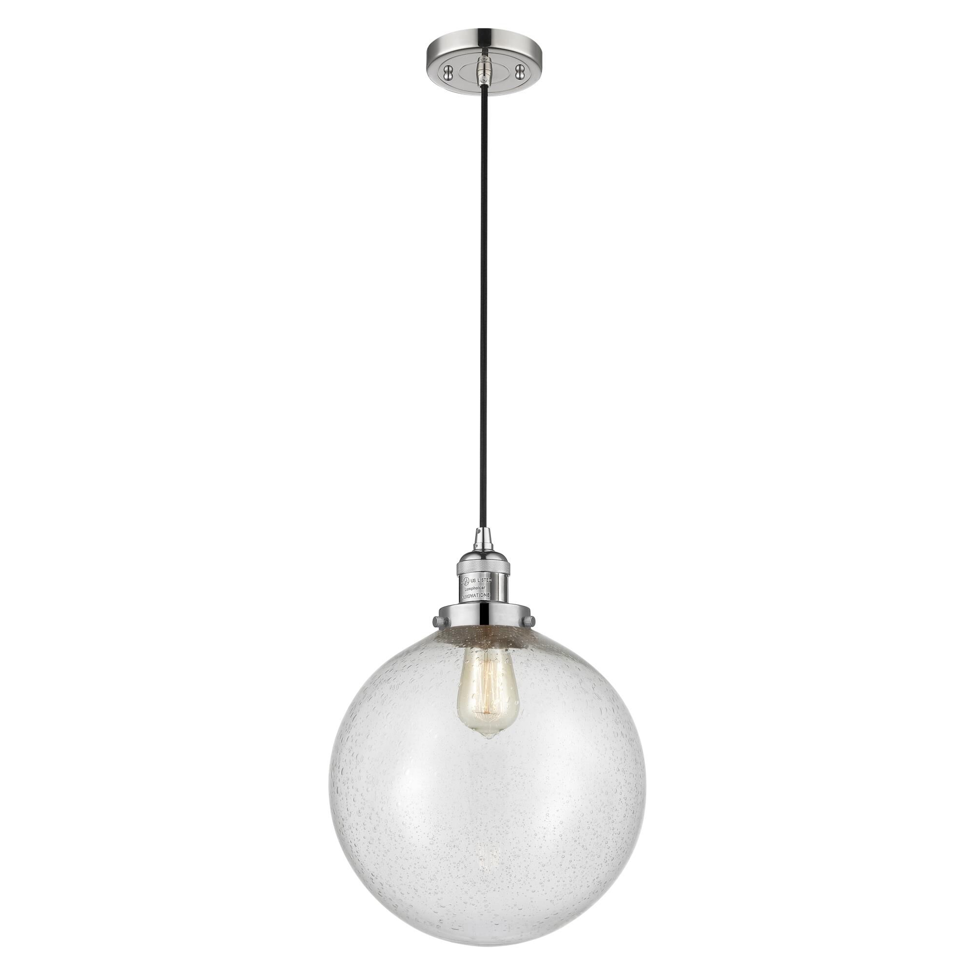 Shown in Polished Nickel finish and Seedy Beacon glass