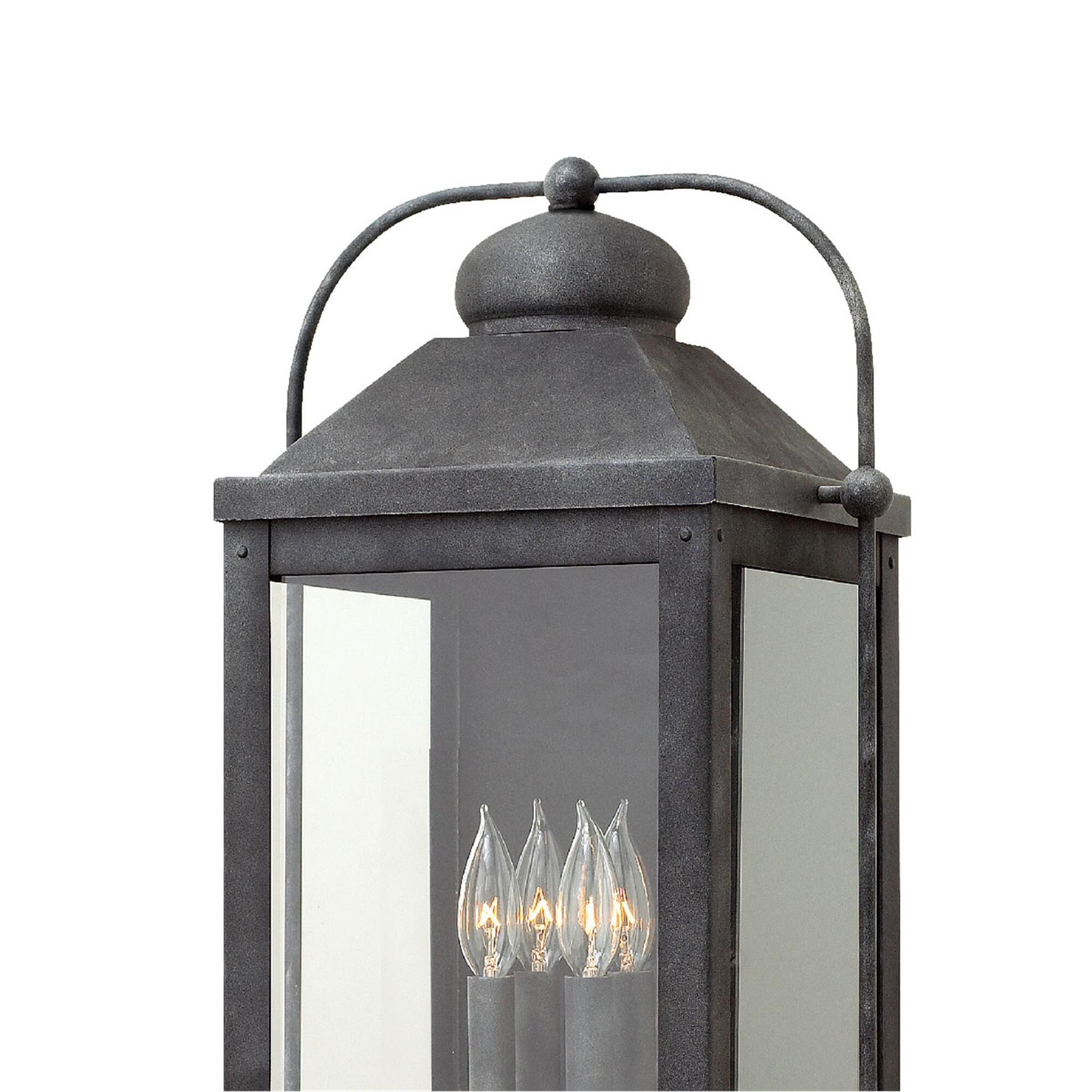 Shown in Aged Zinc finish and Clear glass
