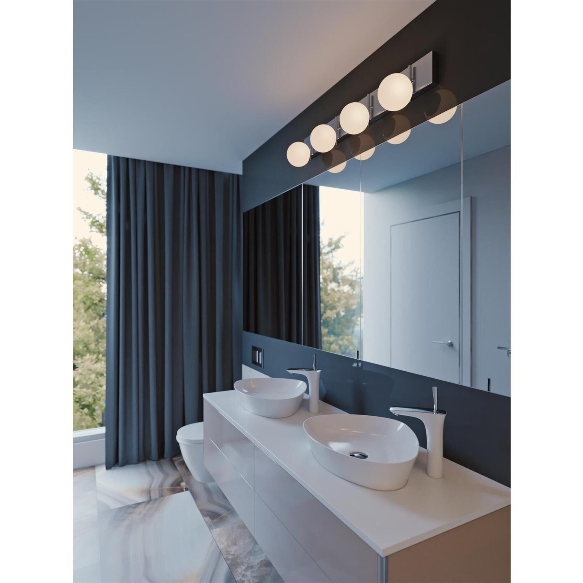 Shown in Satin Nickel finish and White glass