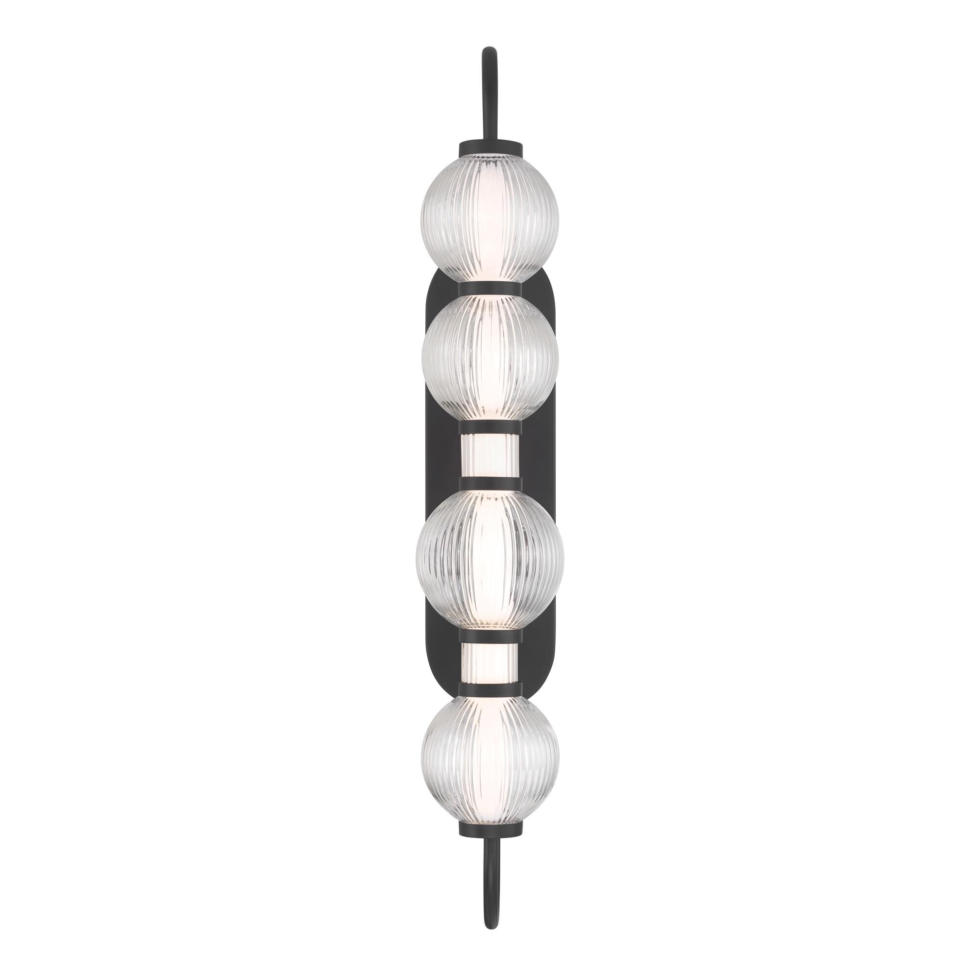 Shown in Dark Matte Black finish and Clear Ribbed glass