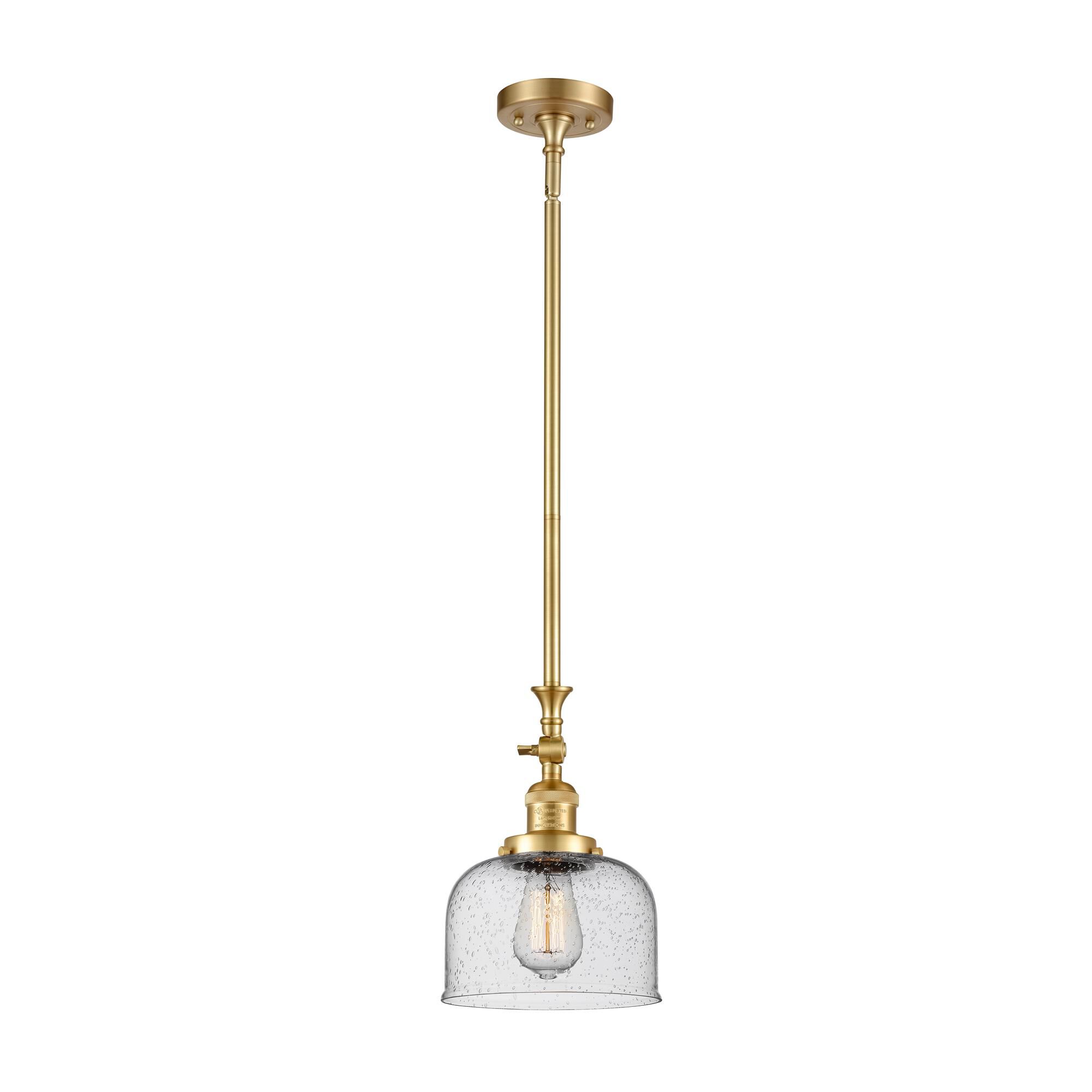 Shown in Satin Gold finish and Seedy Large Bell glass