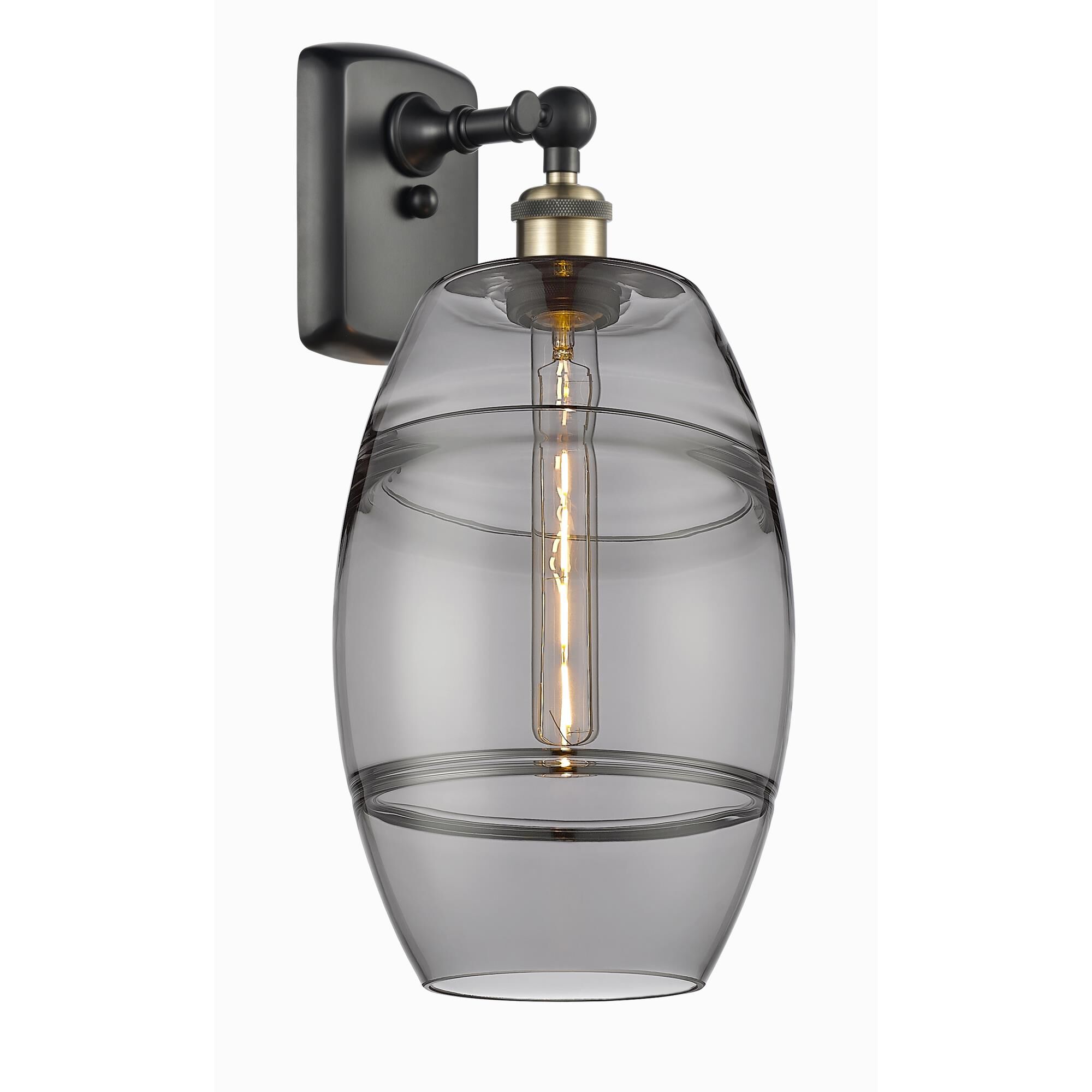 Shown in Black Antique Brass finish and Light Smoke glass