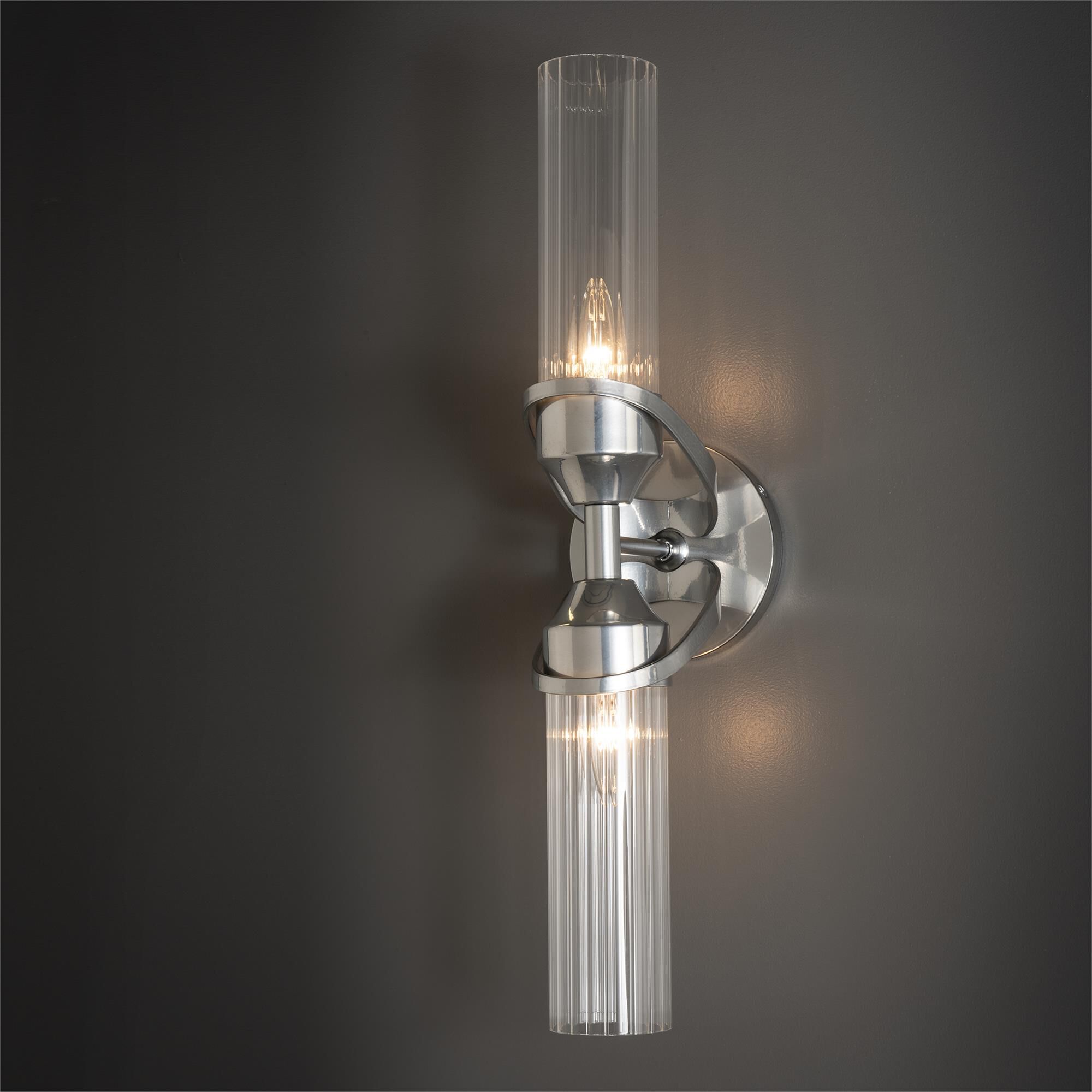Shown in Sterling finish and Clear Fluted glass