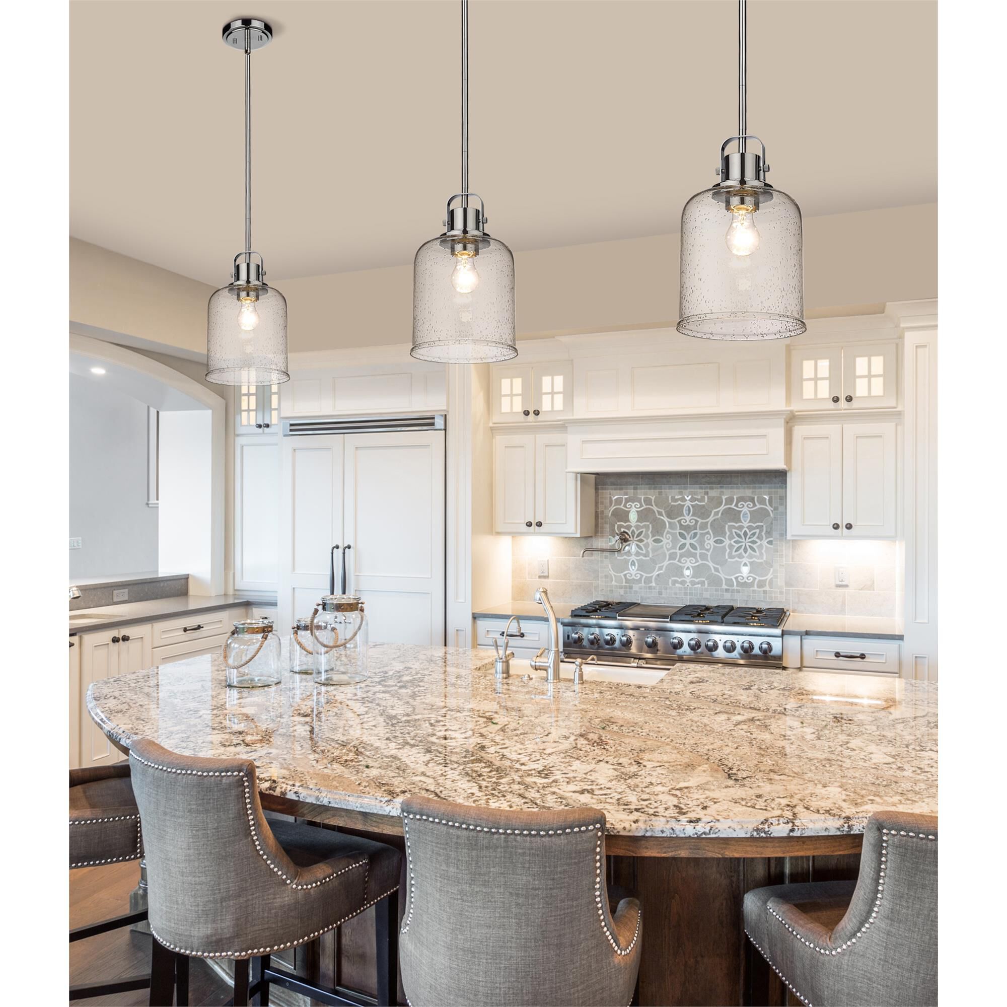 Shown in Chrome finish and Clear Seeded glass and No Shade shade