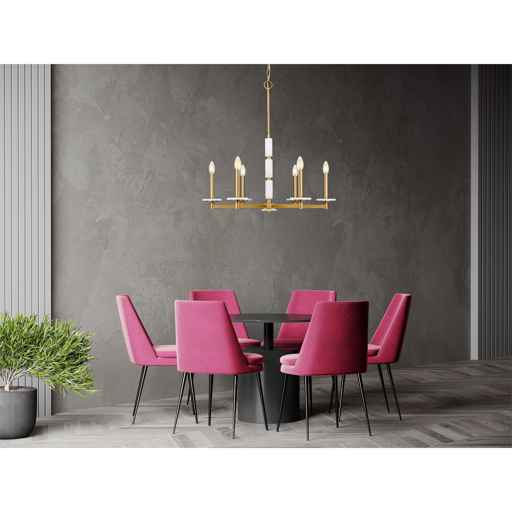 Shown in Modern Gold finish and Alabaster glass and Alabaster shade