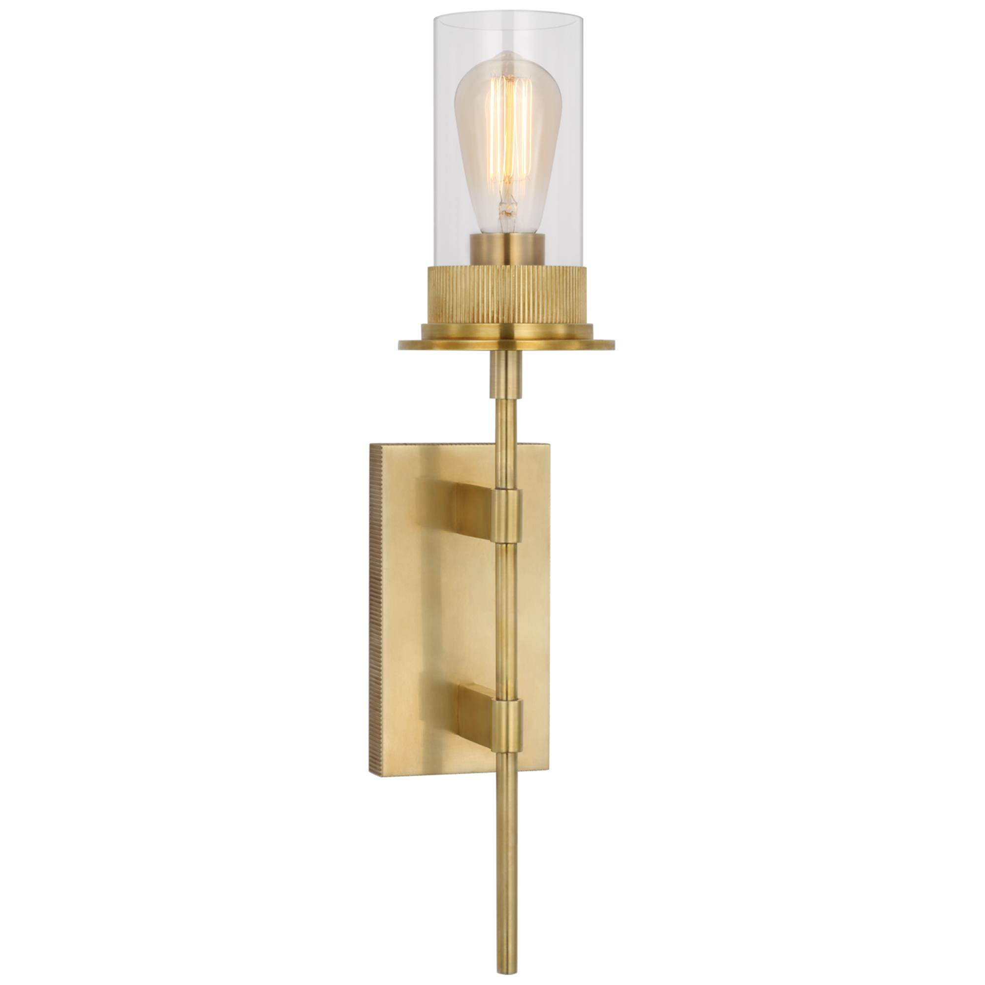 Shown in Antique Brass finish and Clear glass