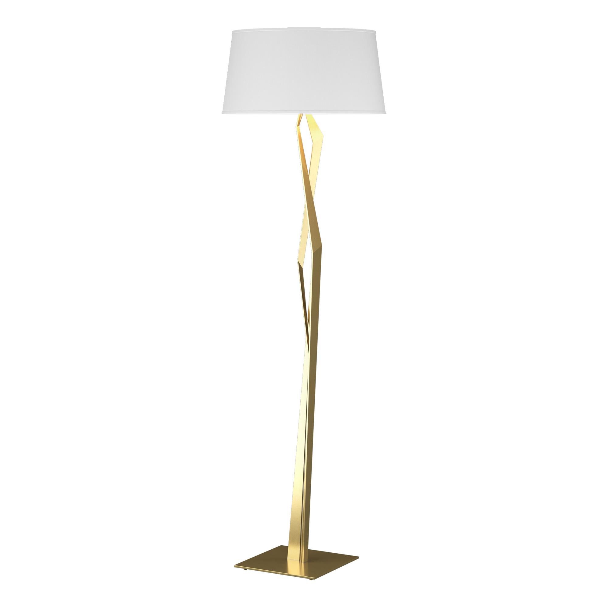 Shown in Modern Brass finish and Natural Anna shade