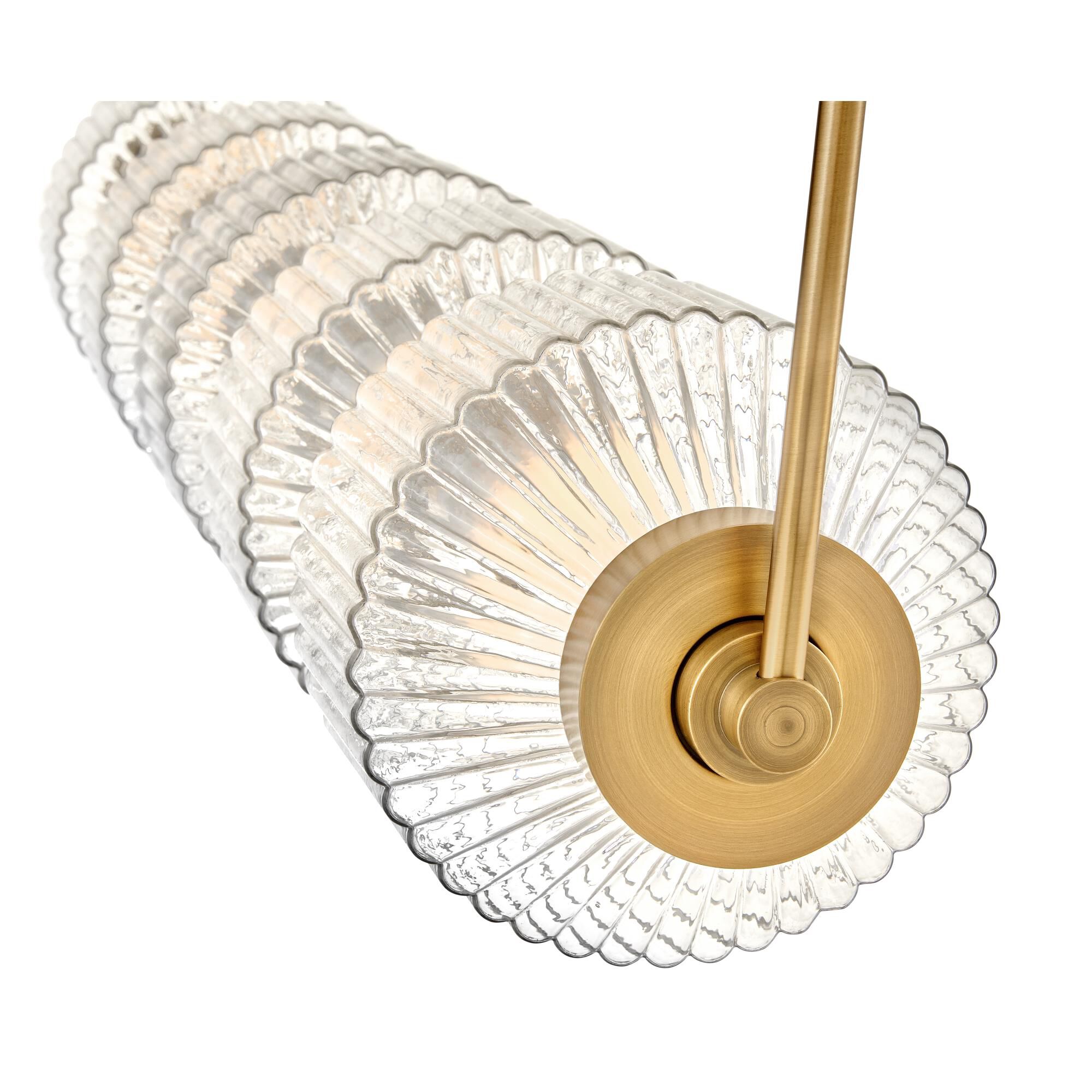 Shown in Lacquered Brass finish and Clear Ribbed glass