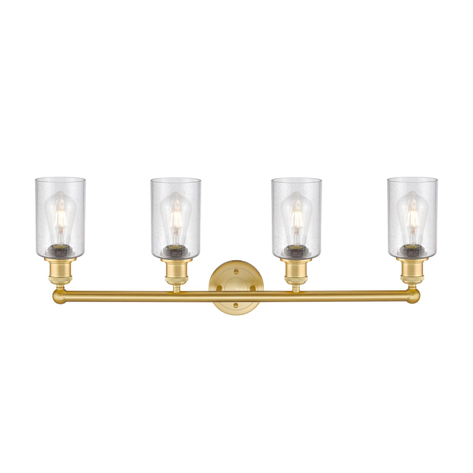 Shown in Satin Gold finish and Seedy glass