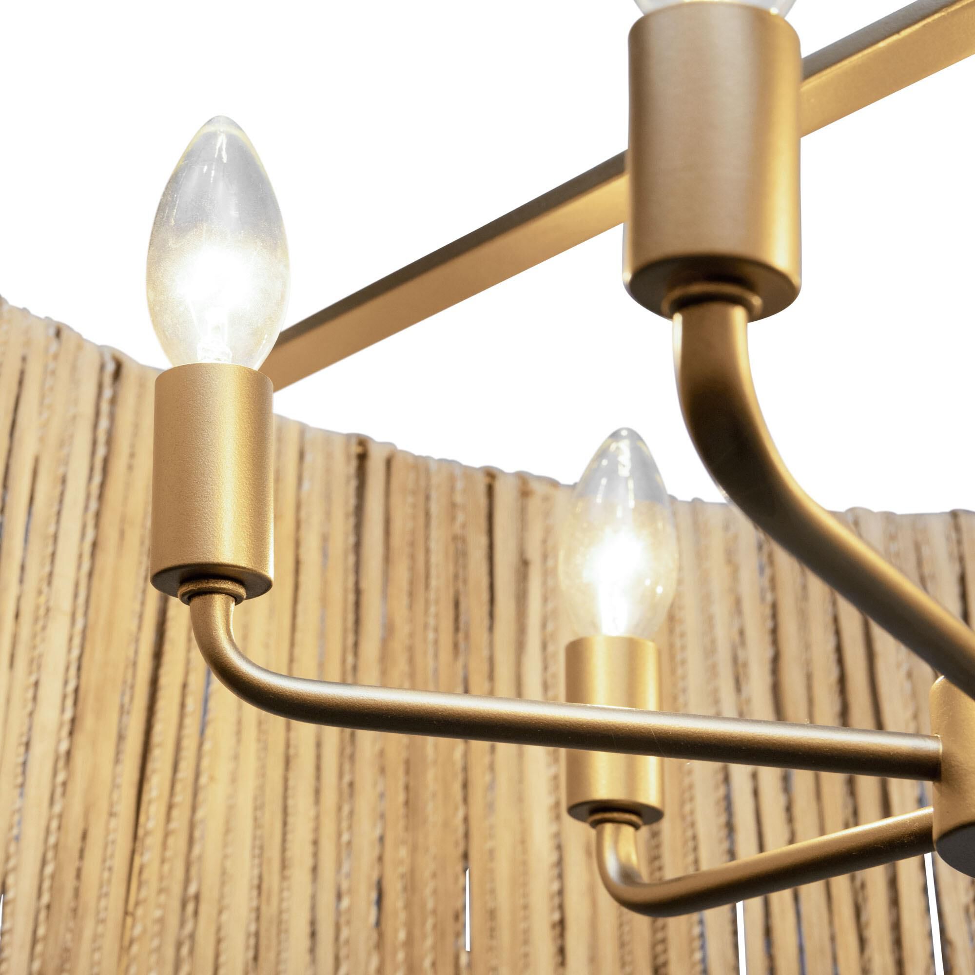 Shown in French Gold finish and Natural Rattan And Abaca Rope shade