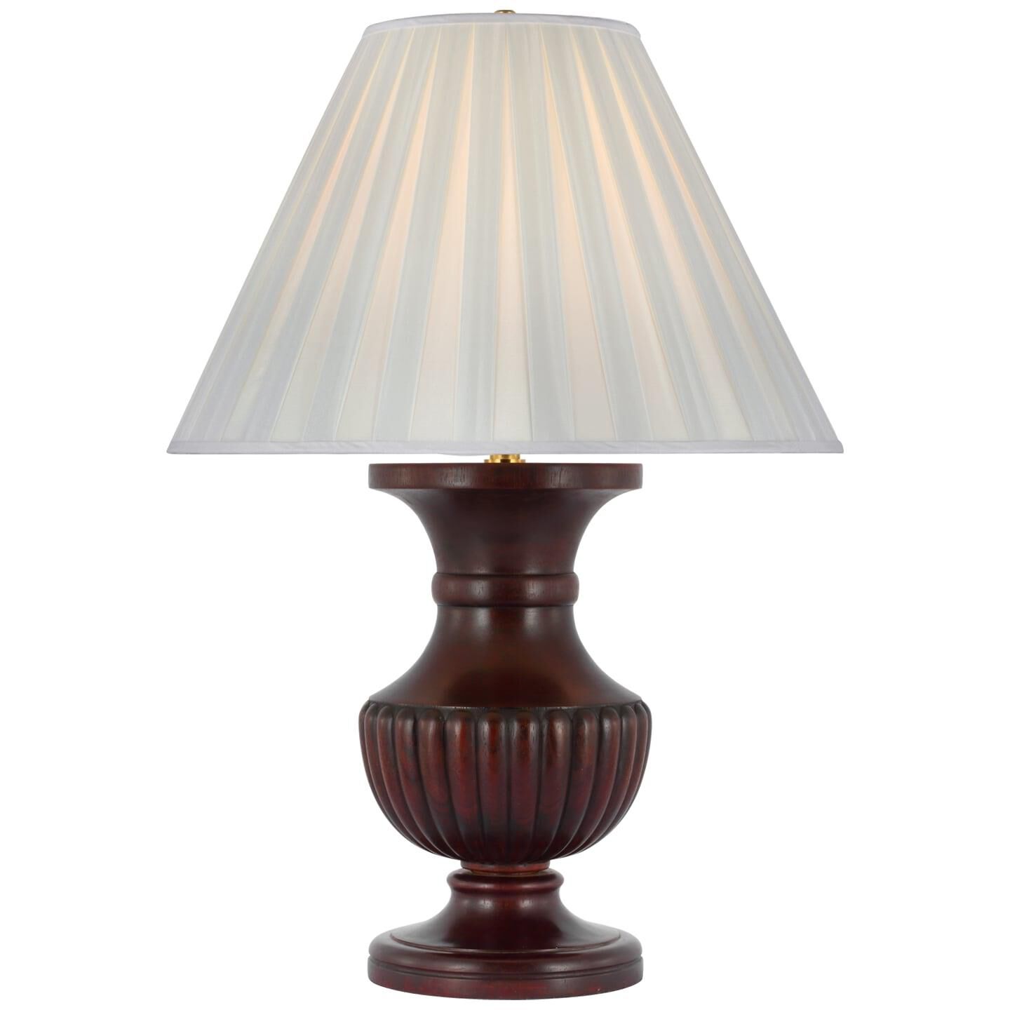 Shown in Mahogany finish and Silk Box Pleat shade