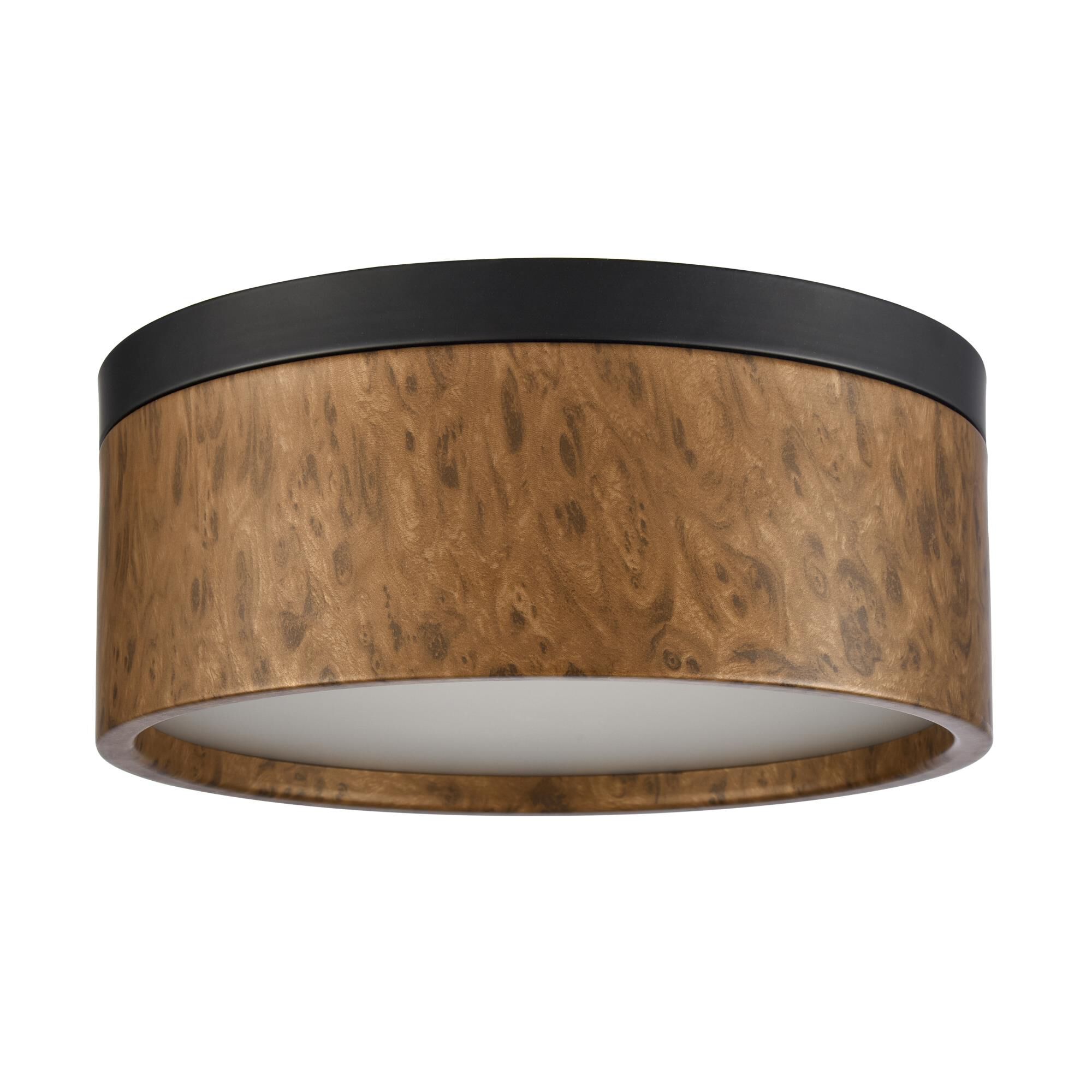 Shown in Matte Black finish and Printed Burlwood Metal Shade glass and Printed Burlwood Metal shade