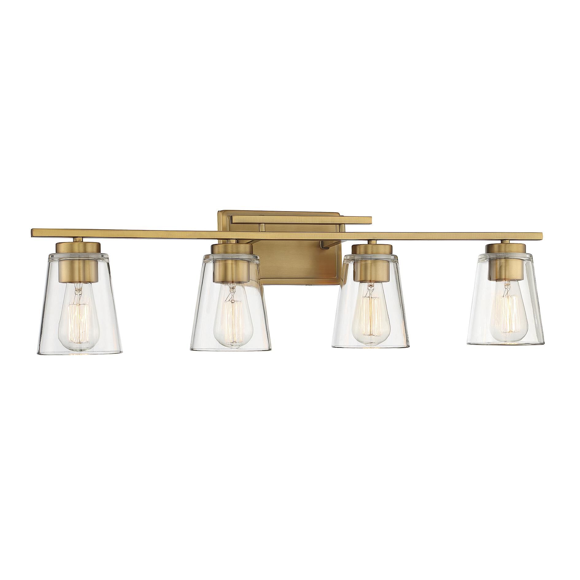 Shown in Warm Brass finish and Clear glass