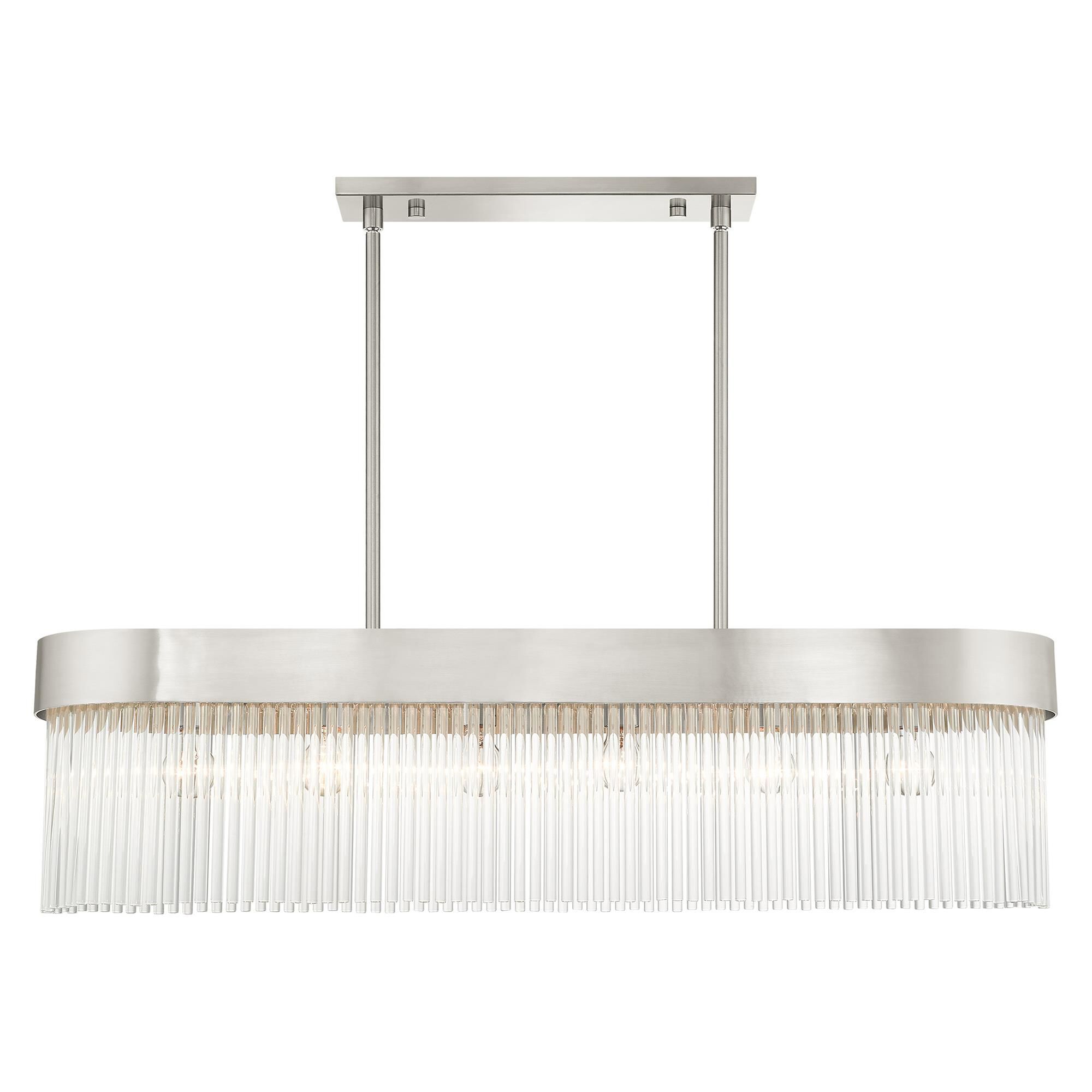 Shown in Brushed Nickel finish and Brushed Nickel Drum Shade With Clear Crystal Rods glass and Brushed Nickel Drum  With Clear Crystal Rods shade