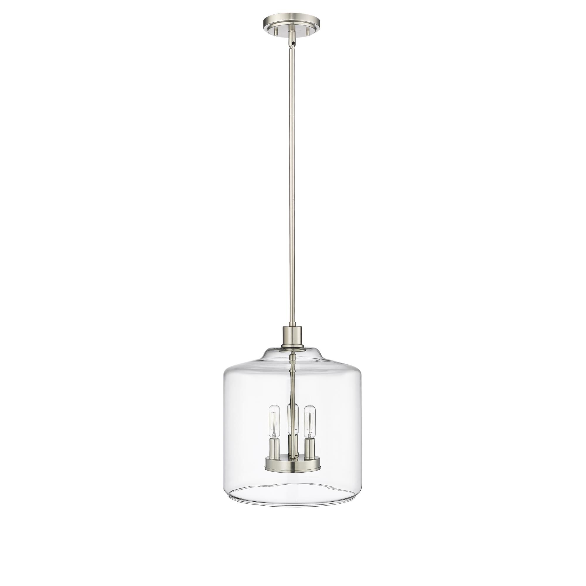 Shown in Brushed Nickel finish and Clear glass