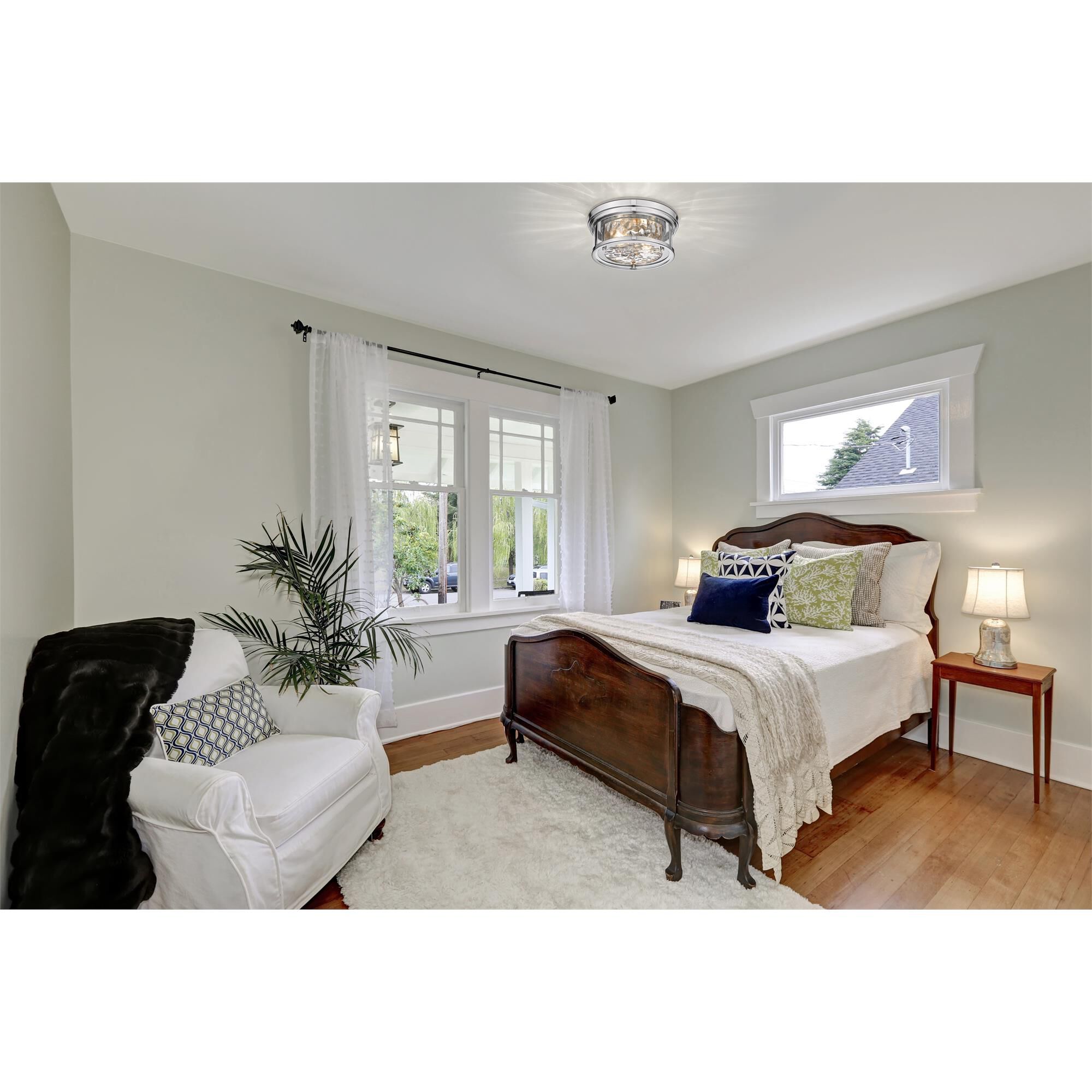 Shown in Polished Nickel finish and Inner Clear Water and Outer Clear glass and No Shade shade
