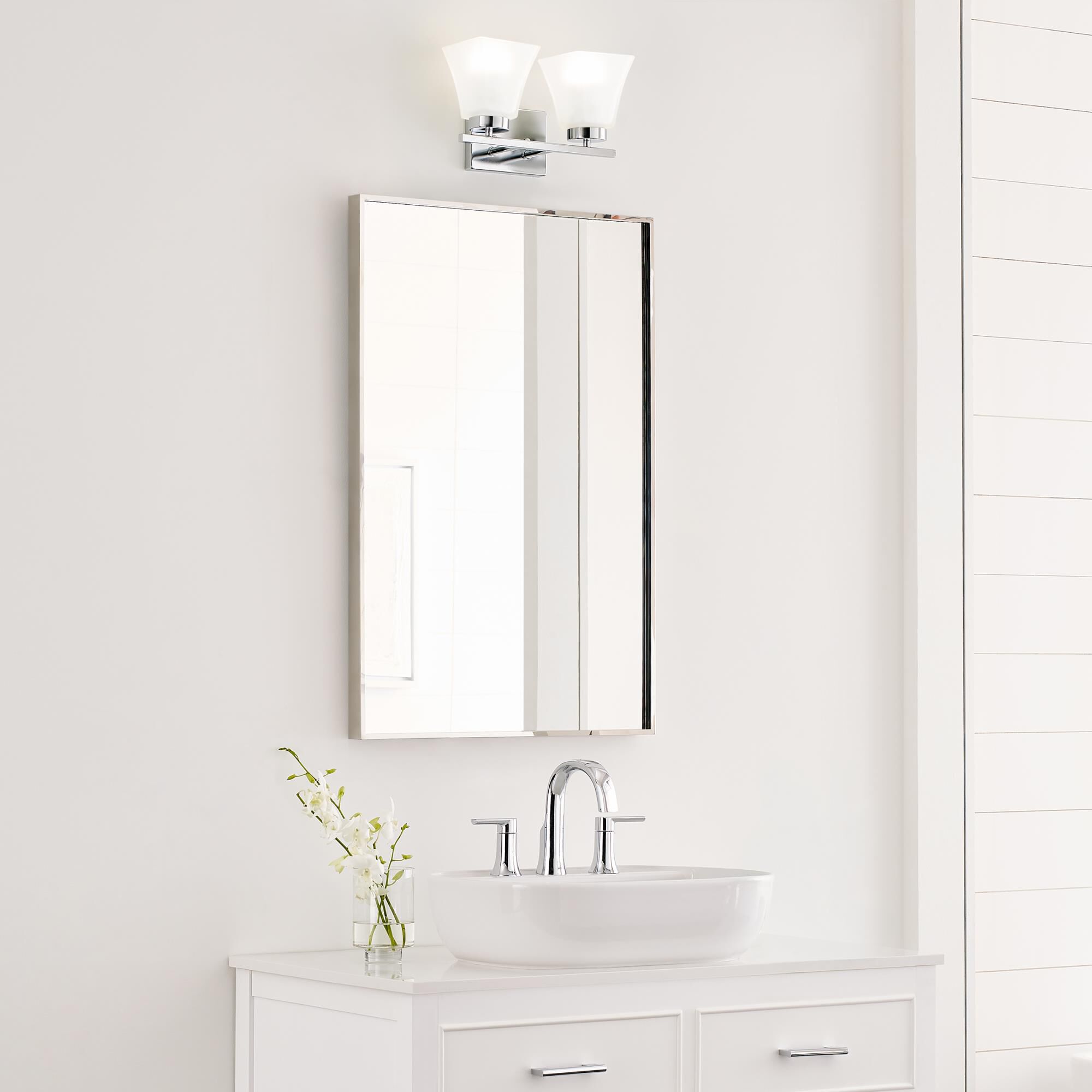 Shown in Chrome finish and Satin Etched  Shades glass