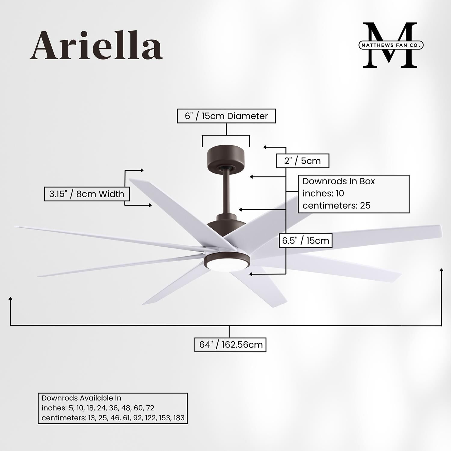 Ariella Outdoor Rated 64 Inch Ceiling Fan with Light Kit by Matthews Fan Company