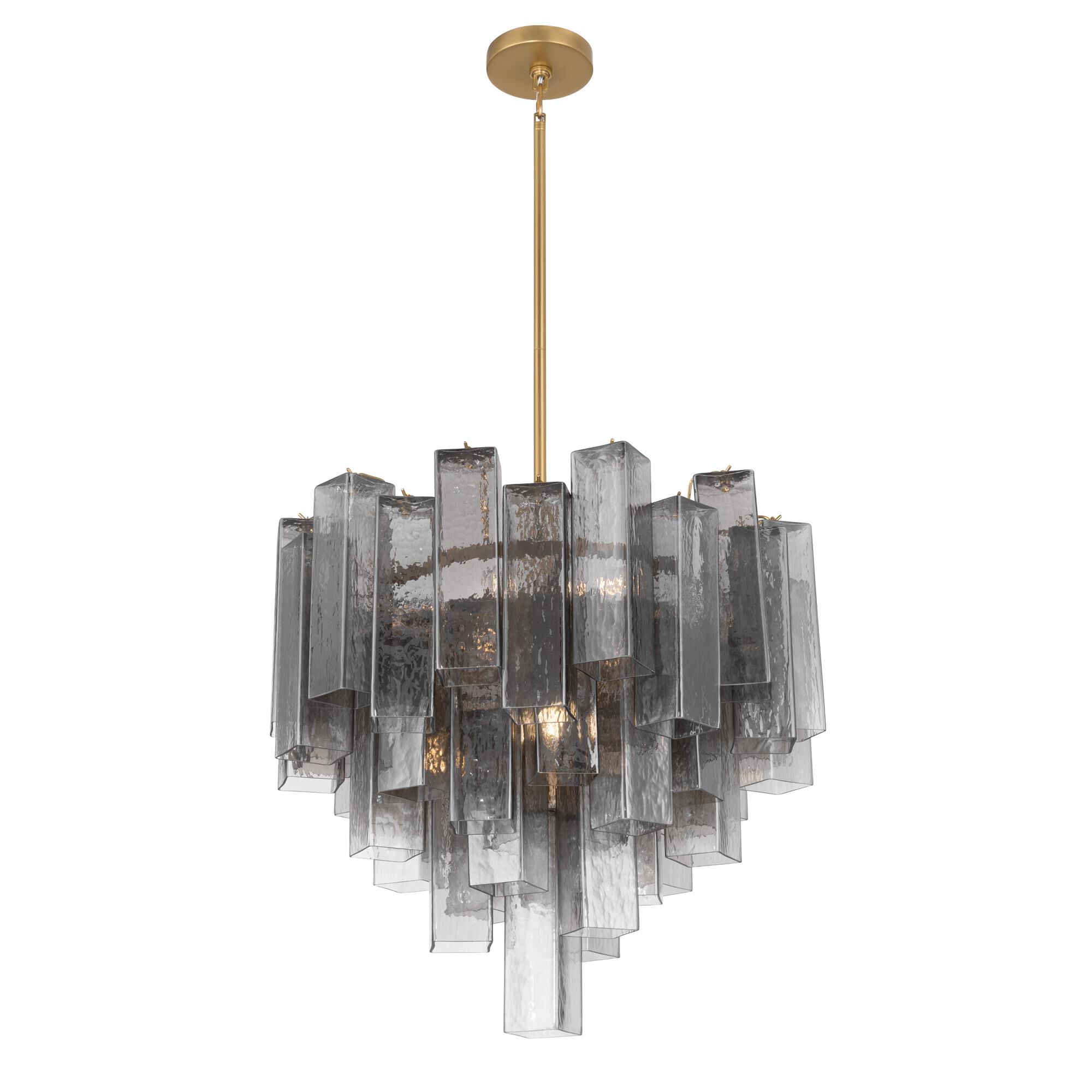 Shown in Legacy Brass finish and Grey Smoke Handmade glass
