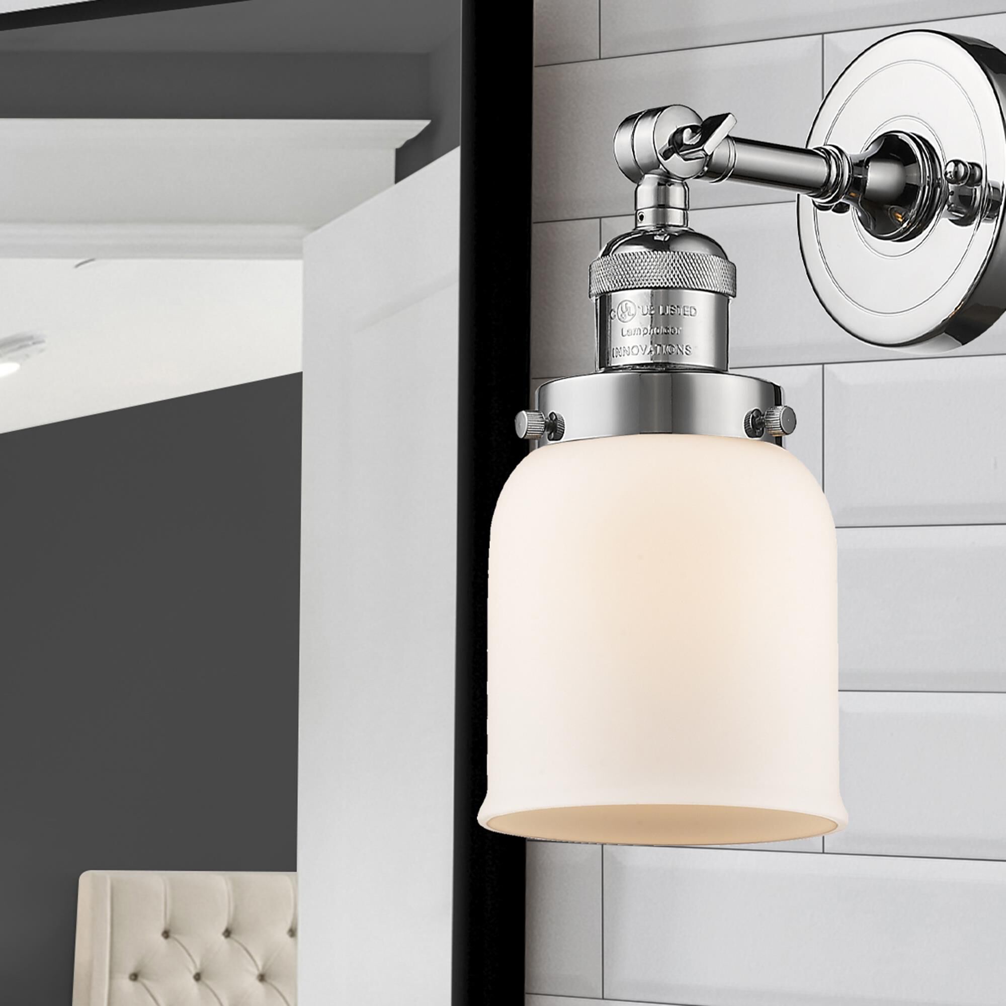 Shown in Polished Chrome finish and Matte White Cased glass