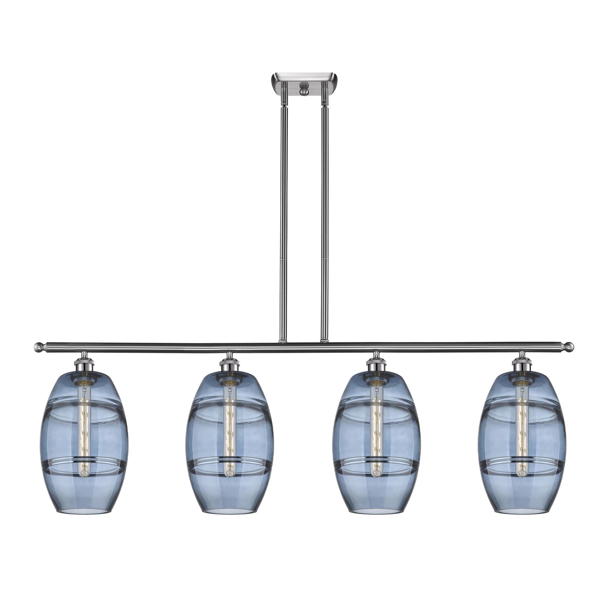 Shown in Brushed Satin Nickel finish and Princess Blue glass