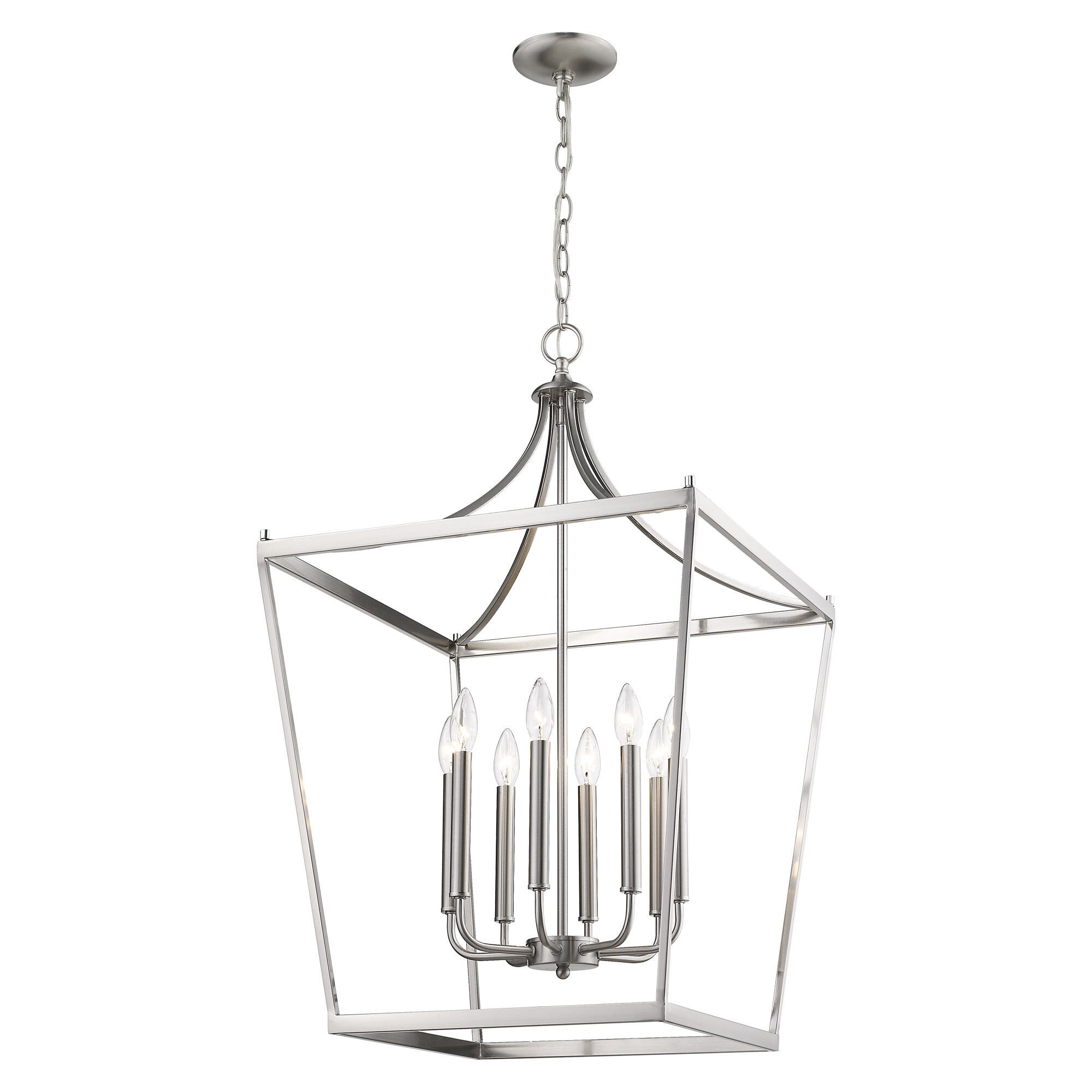 Shown in Satin Nickel finish and -- glass and -- shade