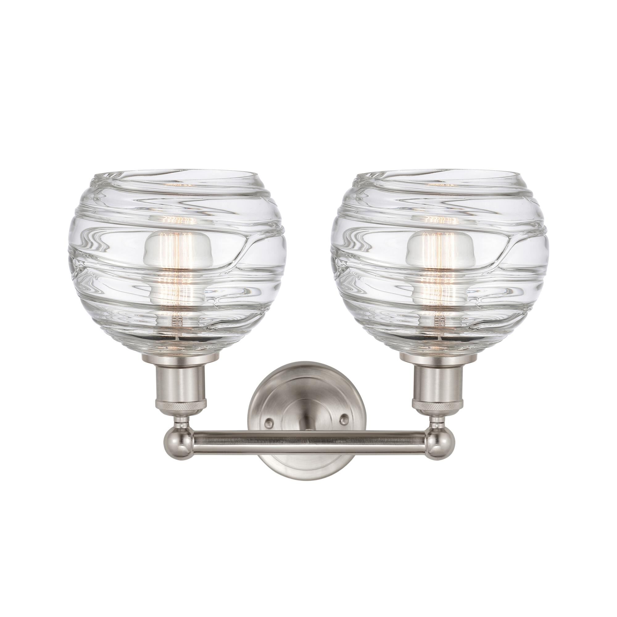 Shown in Satin Nickel finish and Clear Deco Swirl glass