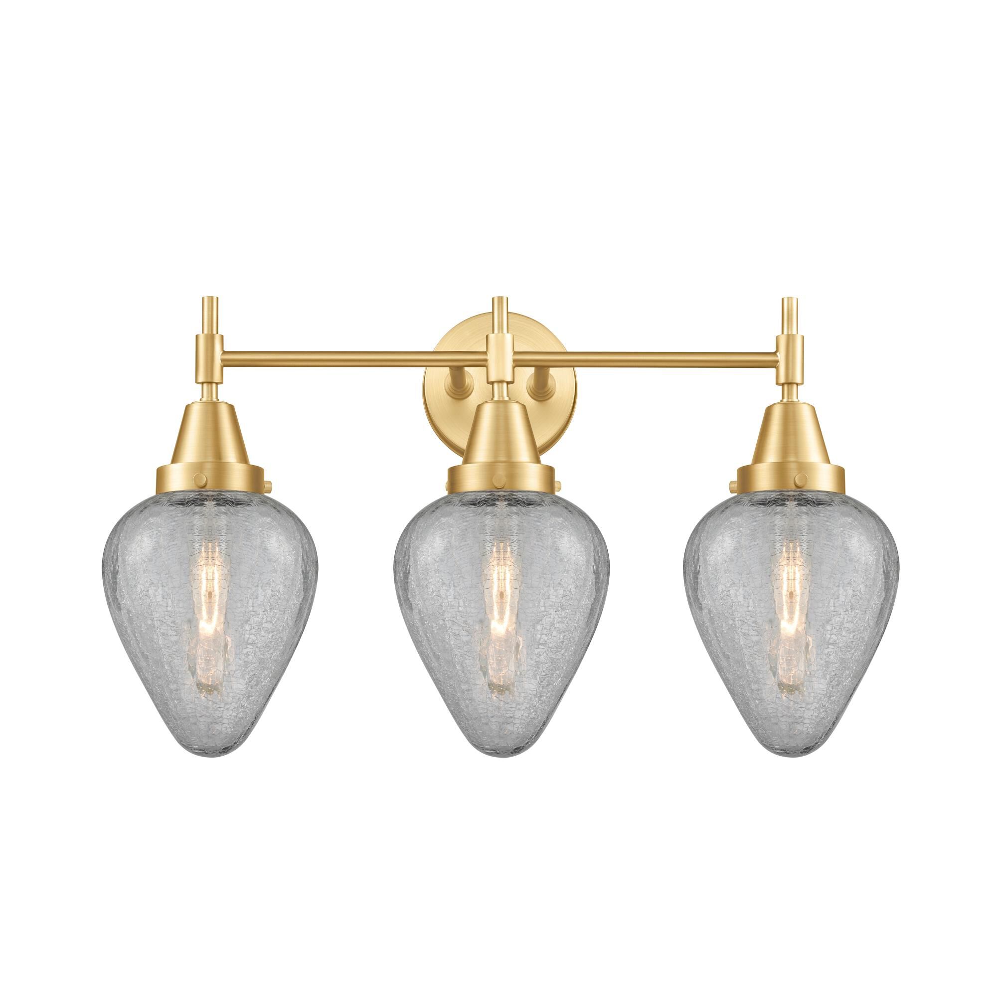 Shown in Satin Gold finish and Clear Crackle Geneseo glass