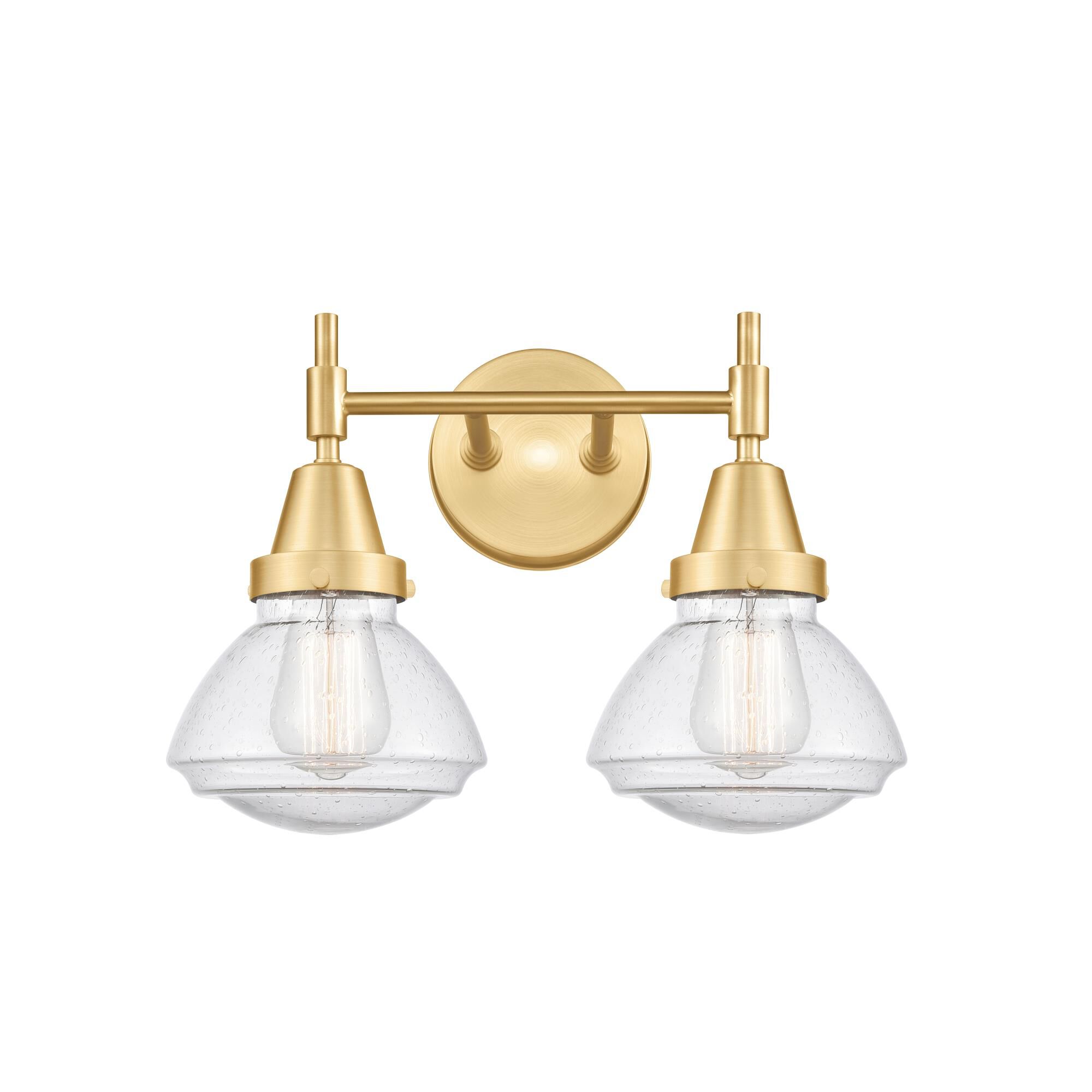 Shown in Satin Gold finish and Seedy Olean glass