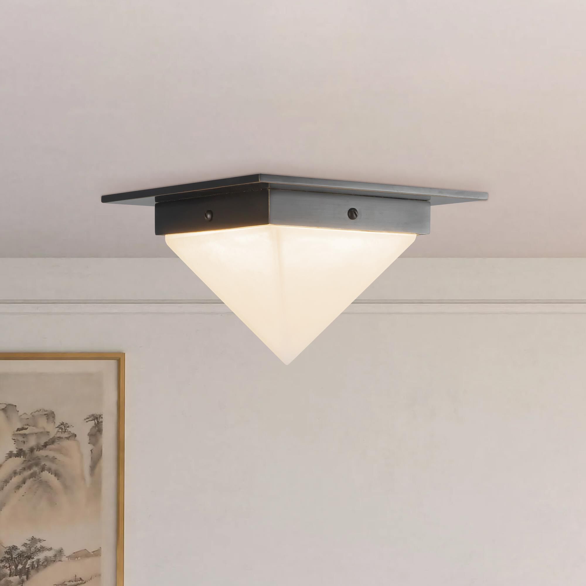 Shown in Urban Bronze finish and Alabaster glass