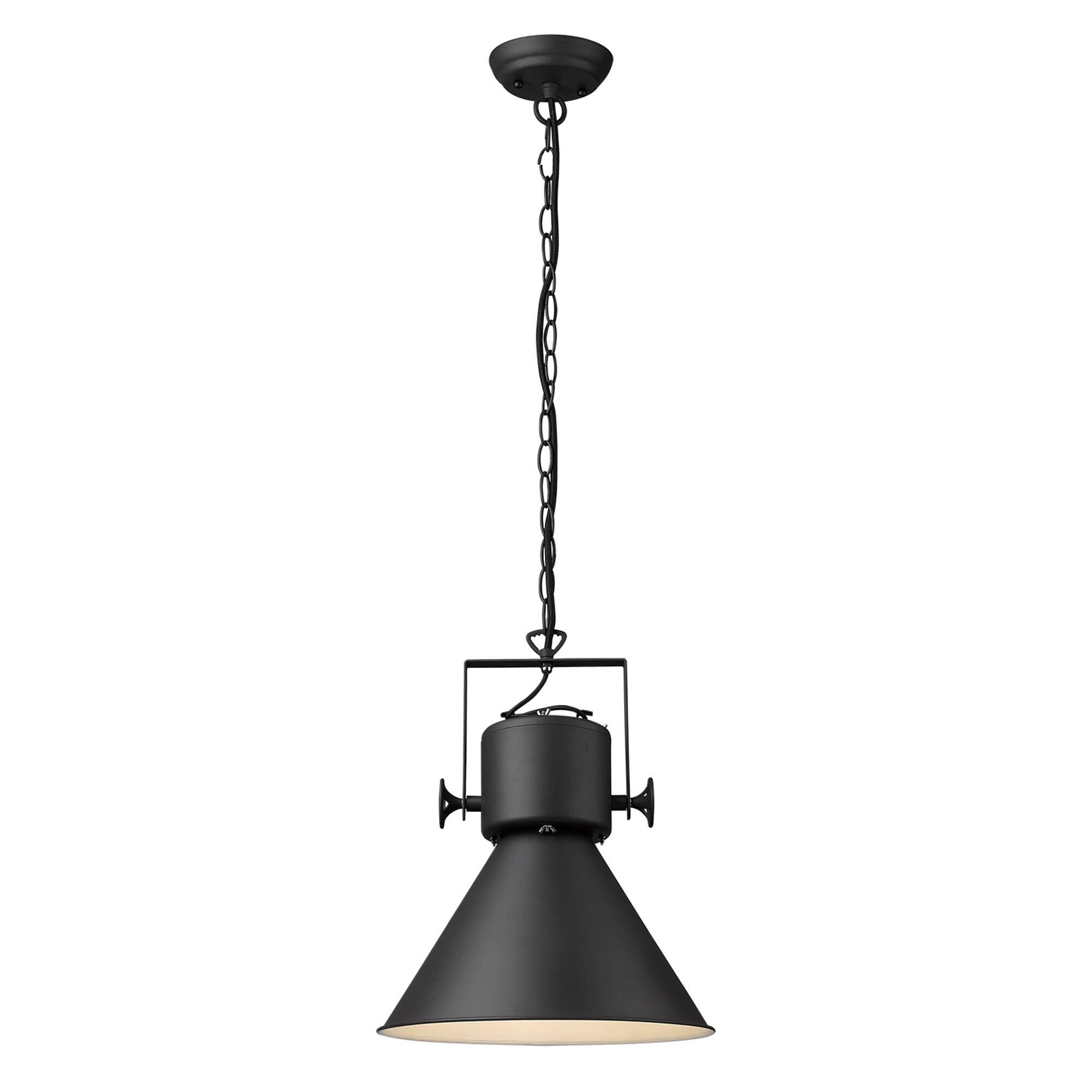 Shown in Matte Black finish and Black glass and Black Metal Cone Shaped  W/ White Interior shade