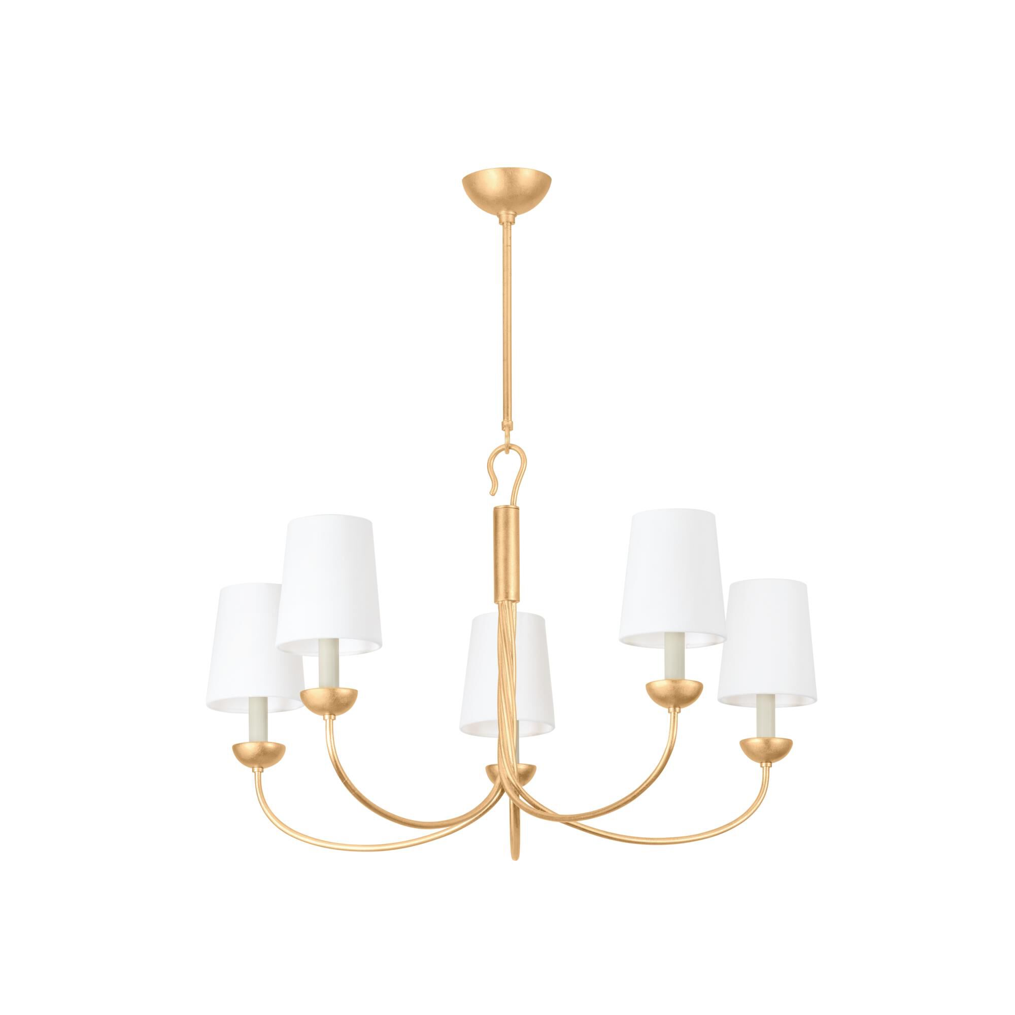 Shown in Vintage Gold Leaf finish and White Linen shade