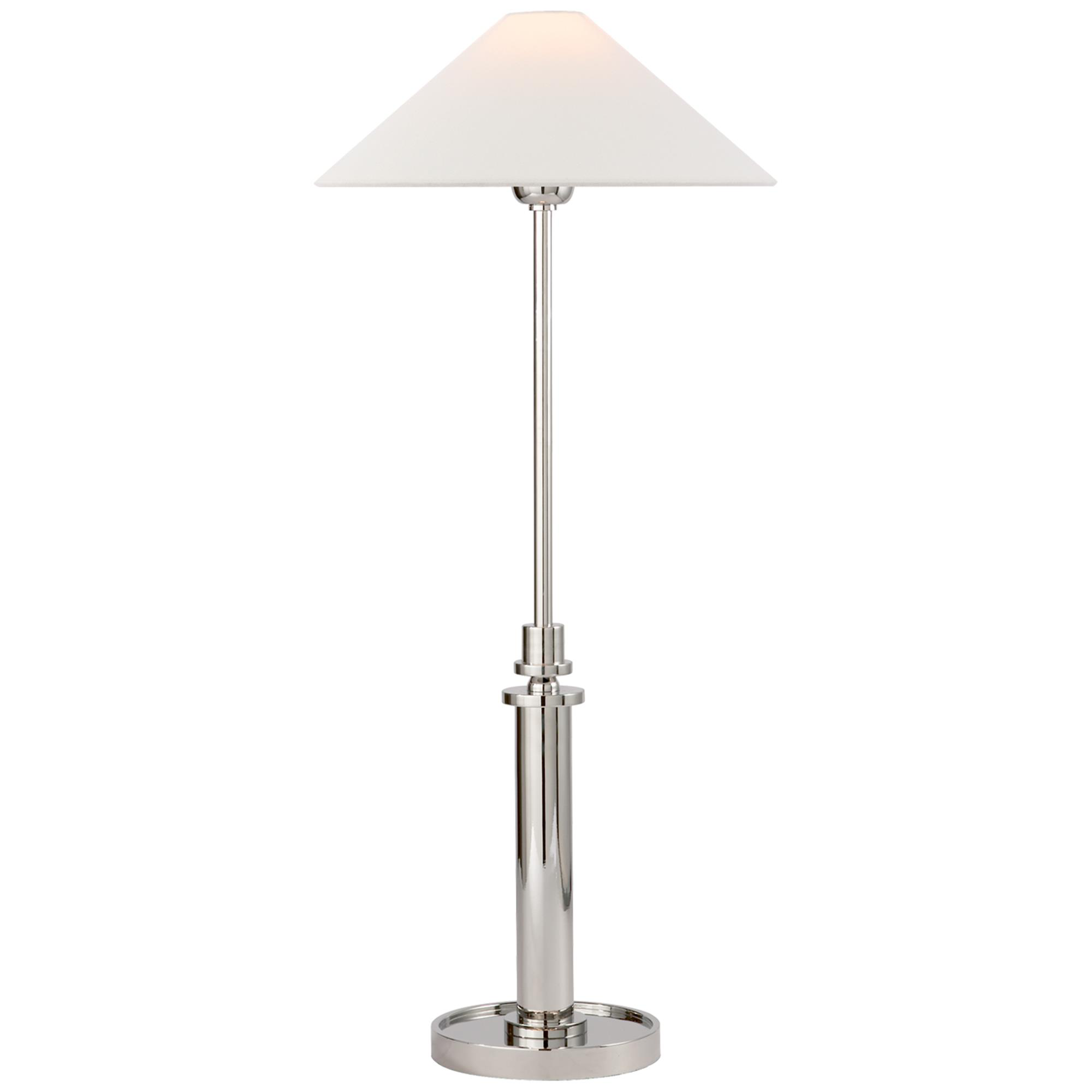 Shown in Polished Nickel finish and Linen shade