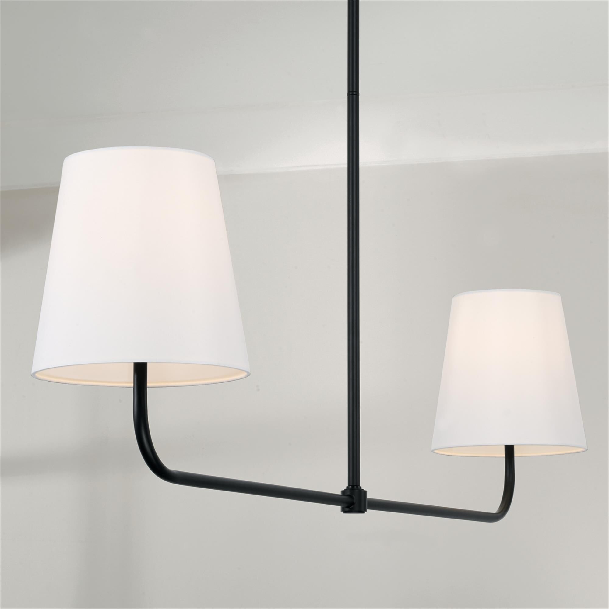 Shown in Matte Black finish and White Fabric Stay-Straight shade