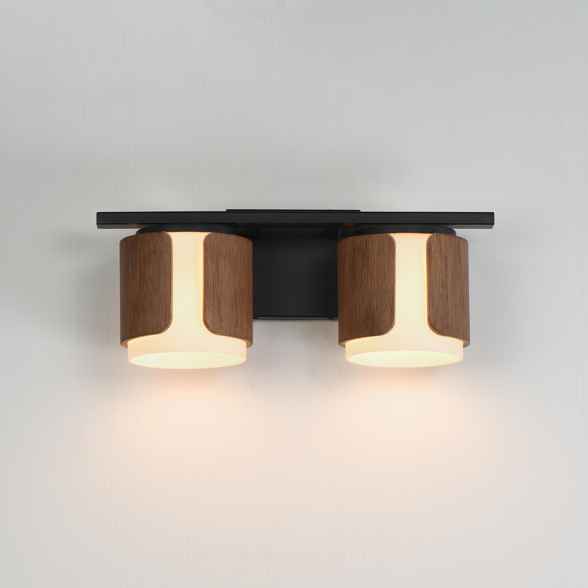 Shown in Walnut and Black finish and Satin White glass