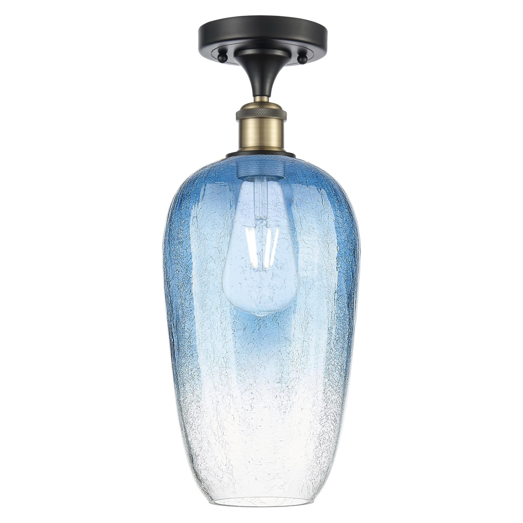 Shown in Black Antique Brass finish and Sapphire Blue glass