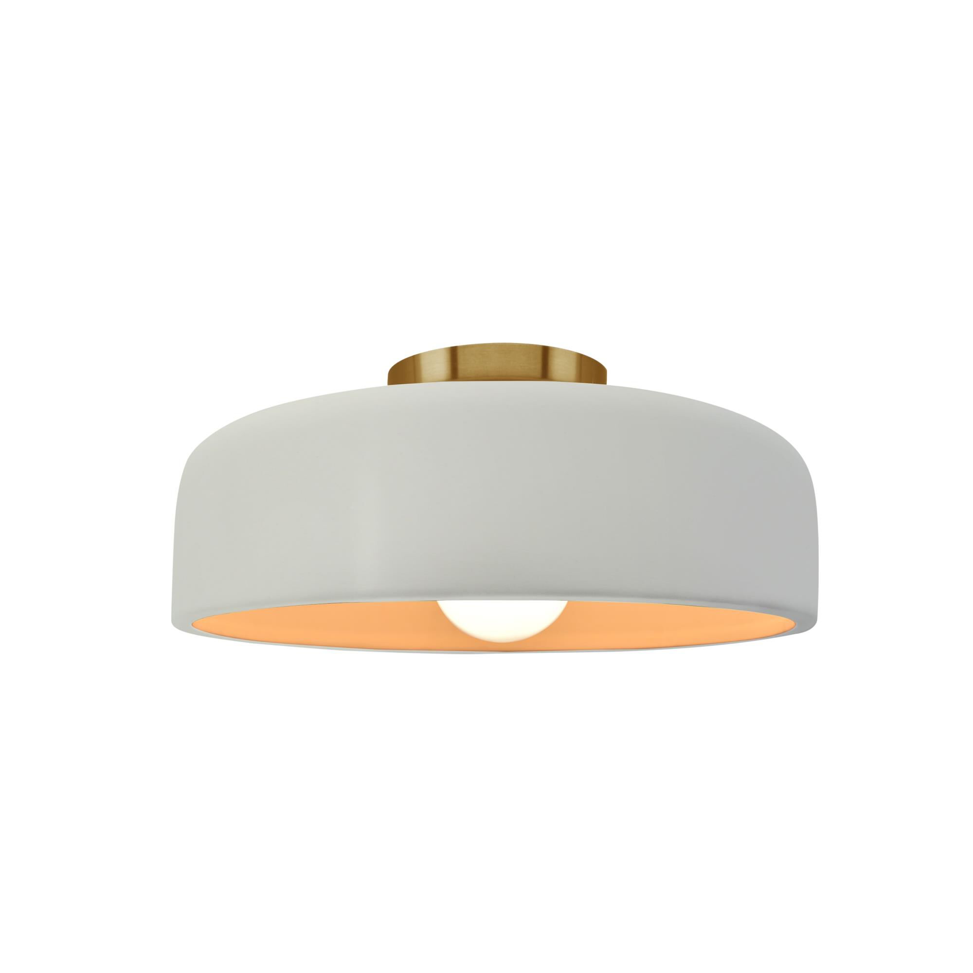 Shown in Brushed Brass finish and Matte White With Champagne Gold Internal Finish shade