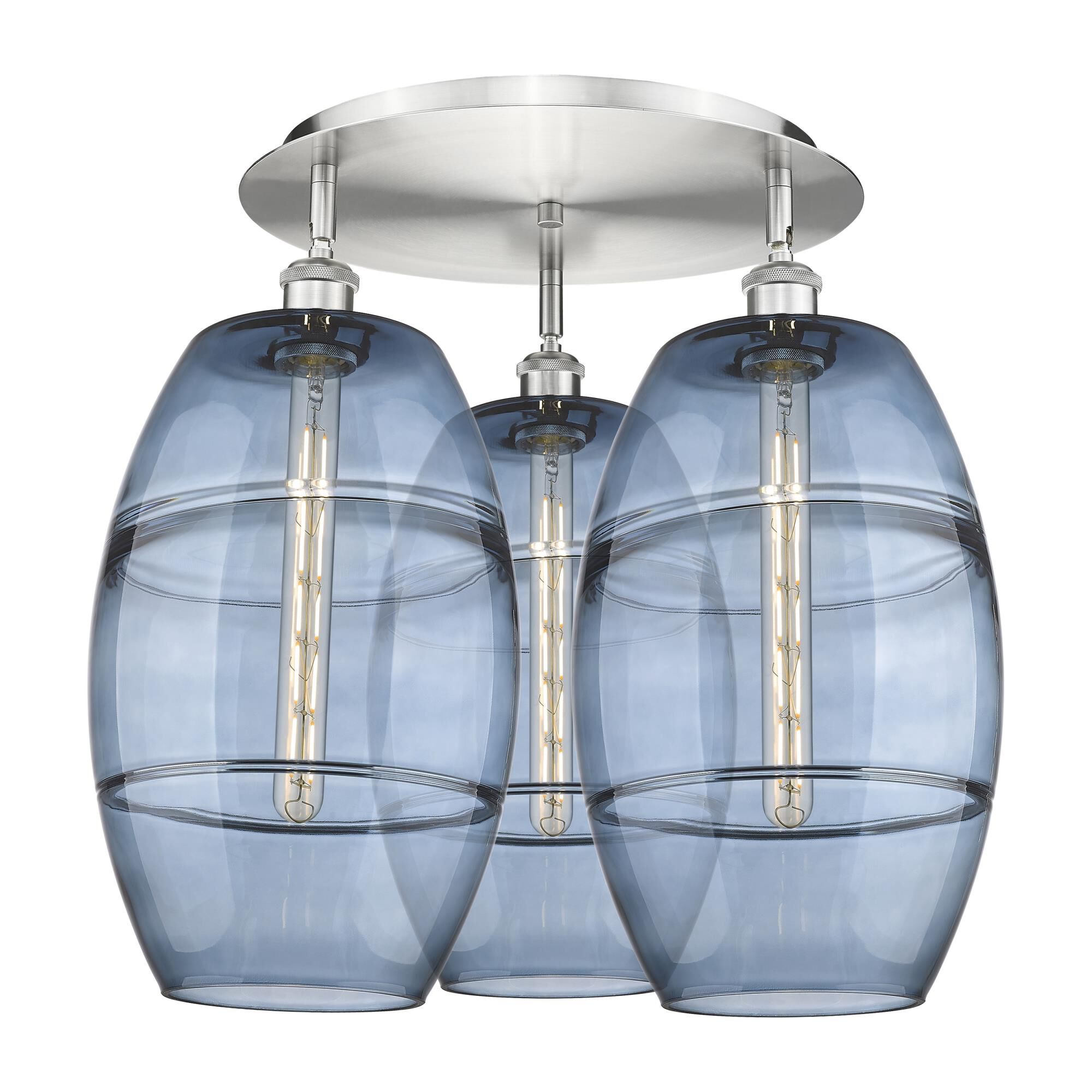 Shown in Satin Nickel finish and Princess Blue glass