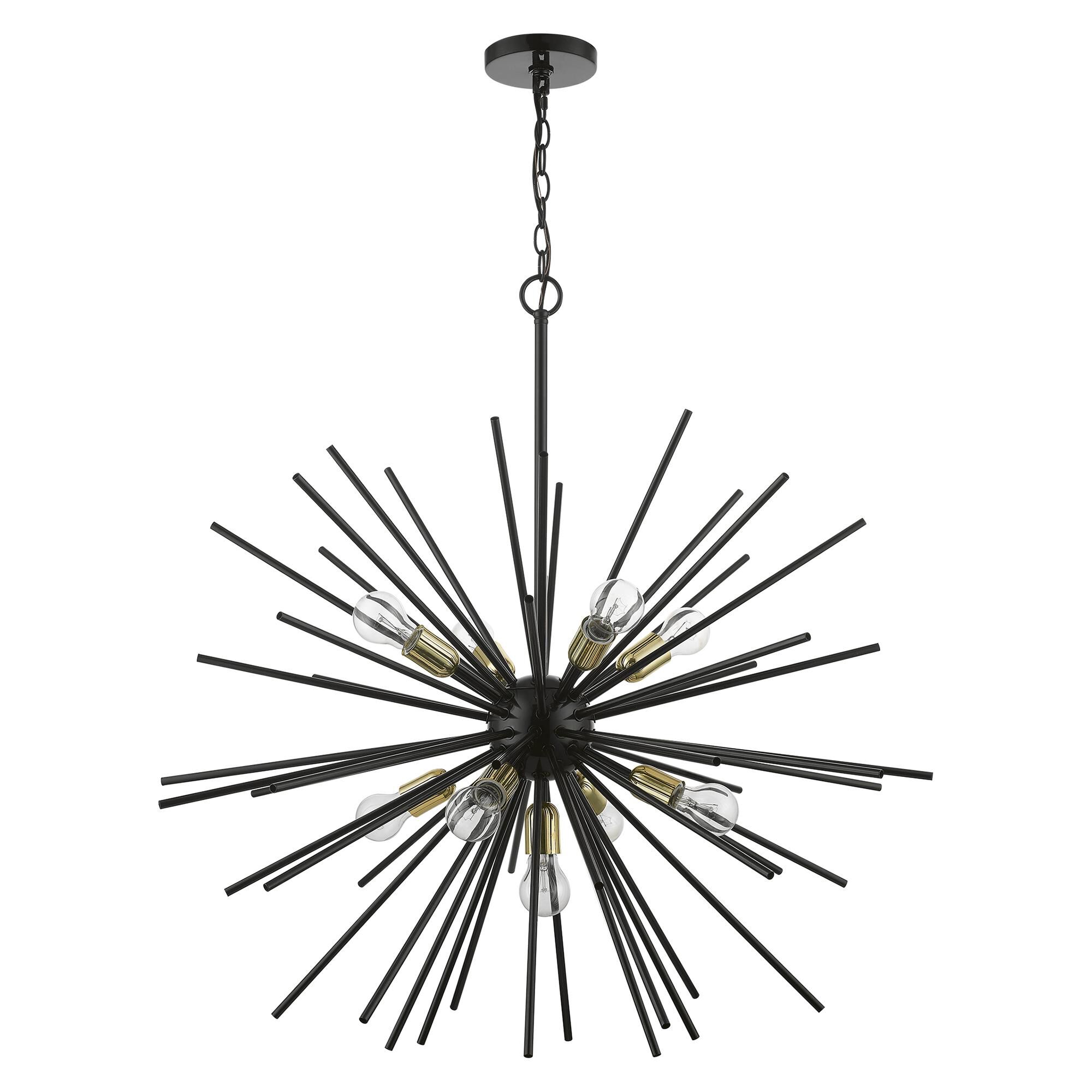 Shown in Shiny Black with Polished Brass Accents finish and Iron Pipe Rods shade