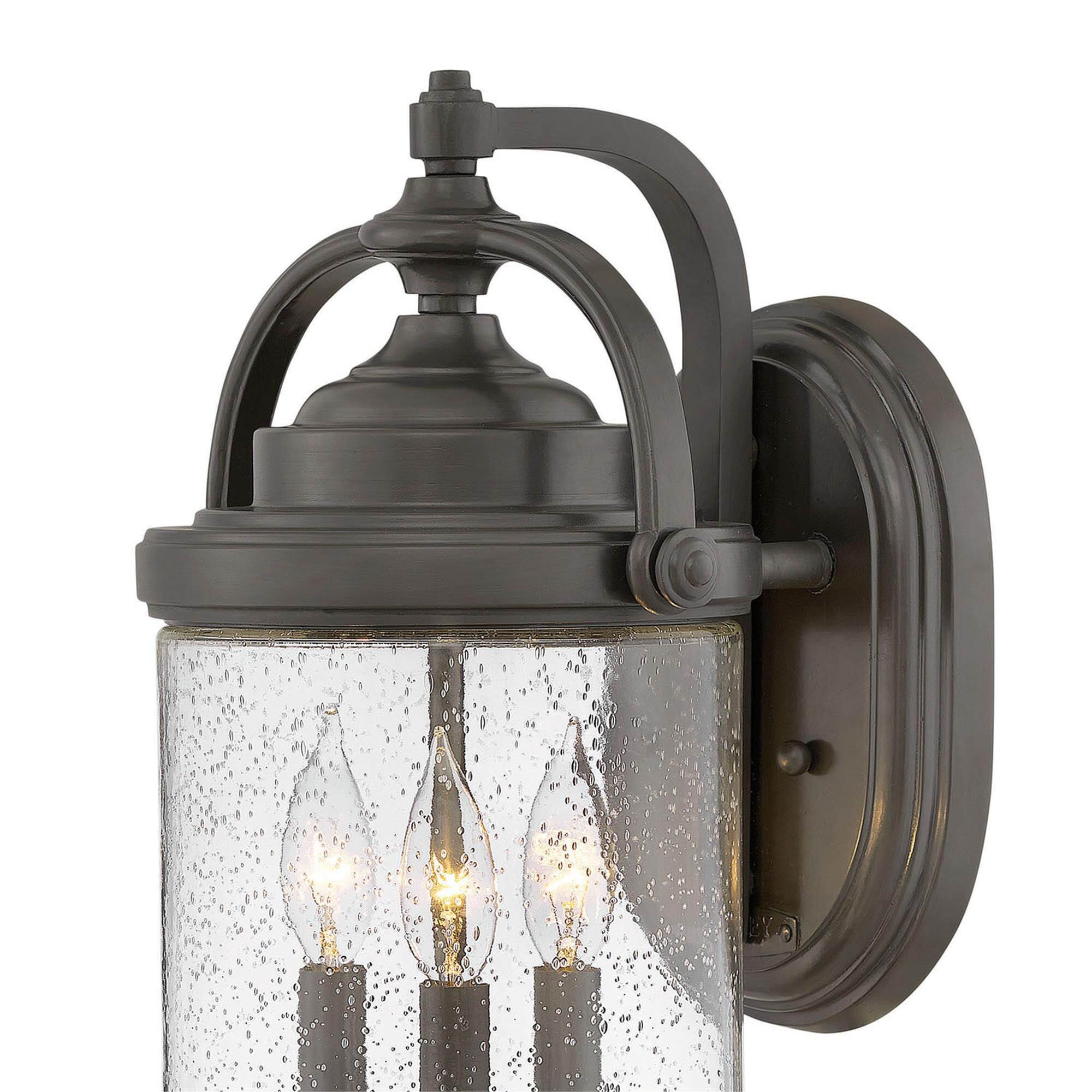 Shown in Oil Rubbed Bronze finish and Clear Seedy glass