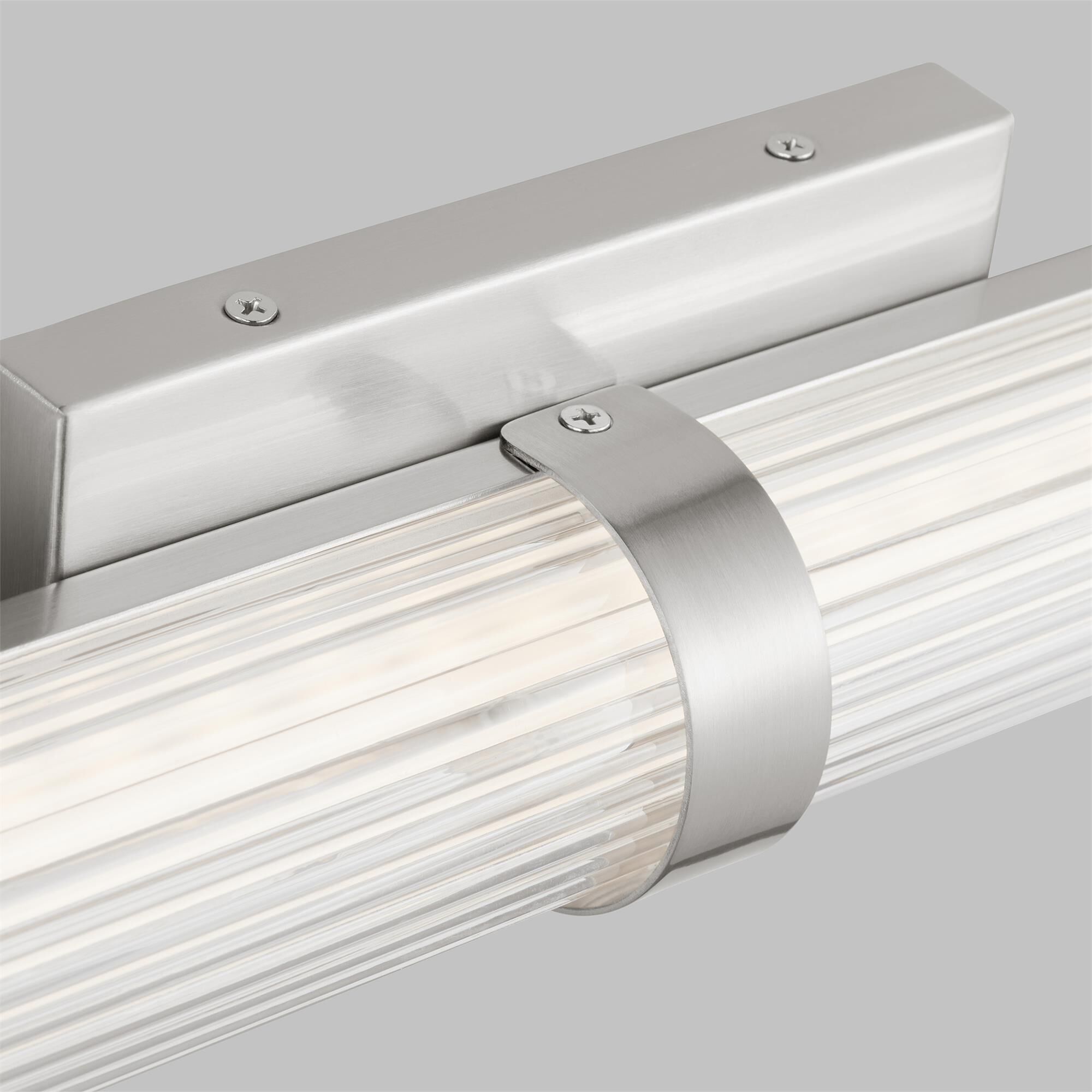Shown in Brushed Nickel Silver finish and Frosted glass and Frosted Acrylic Diffuser And Clear Fluted Glass shade